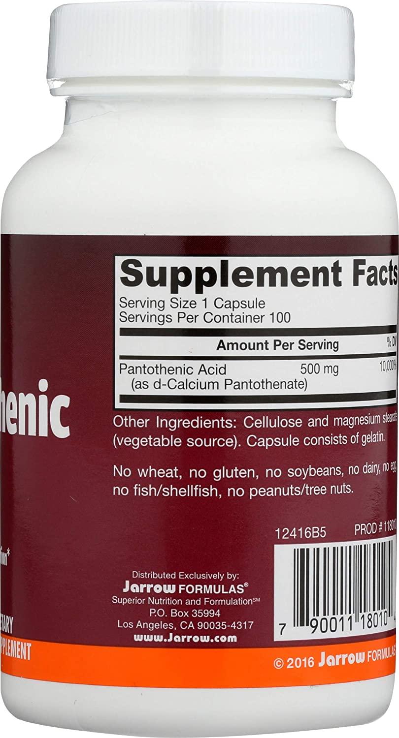 Jarrow Formulas Pantothenic Acid B5 500 mg 100 Veggie Caps