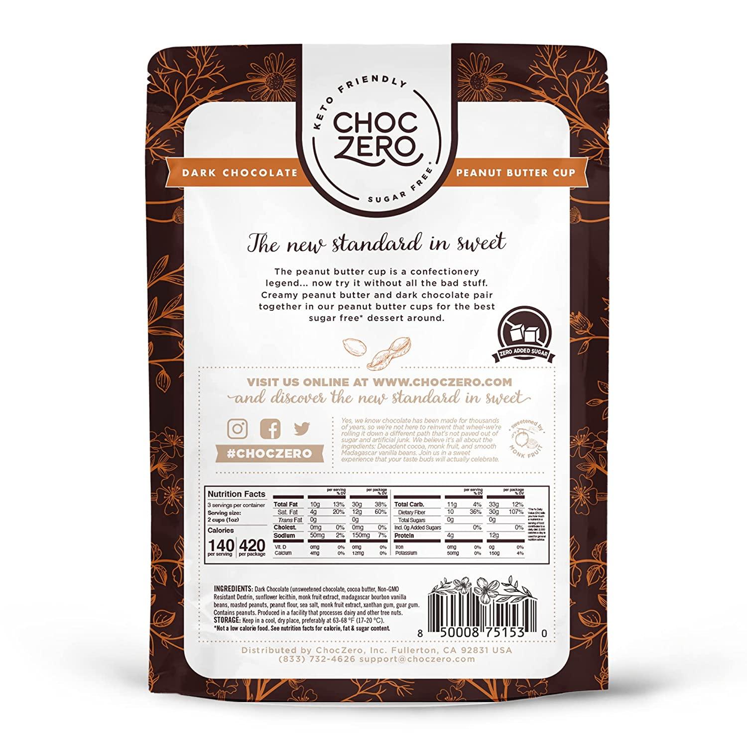ChocZero Dark Chocolate Peanut Butter Cups - 3 oz | Sugar