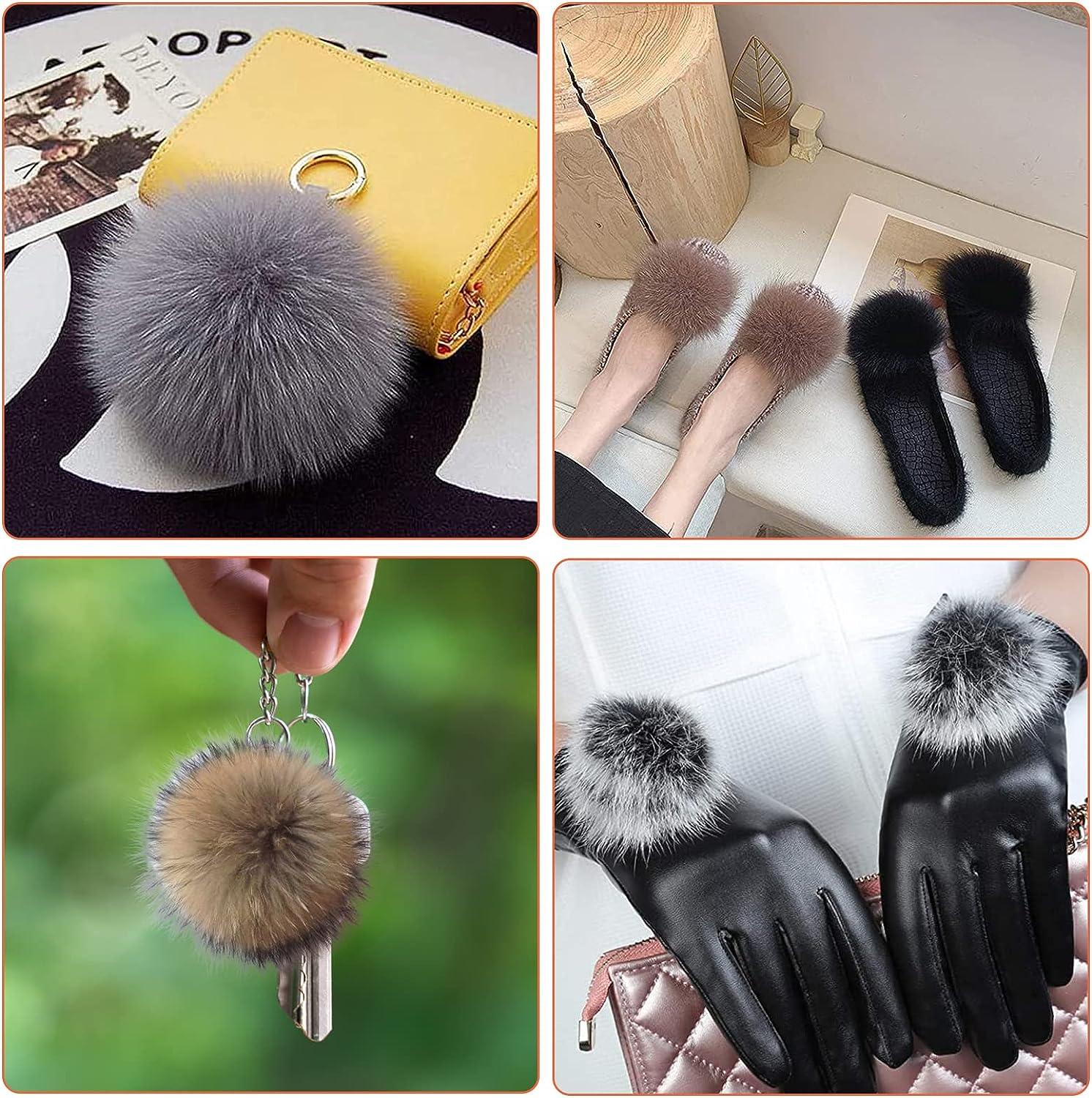 5 Pieces Faux Fox Fur Pom Pom Balls DIY Faux Fox Fur Fluffy Pom Pom with  Elastic Loop for Hats Keychains Scarves Gloves Bags Accessories(6 Inch,  Bean