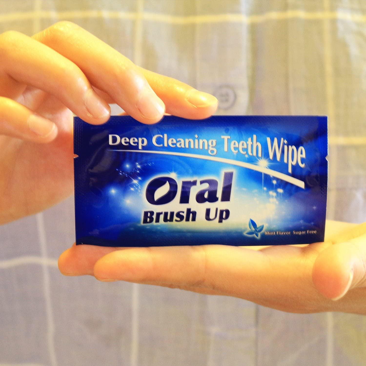 Mint Flavor Finger Teeth Wipes Disposable Brush Ups,Pack of 100,Dark