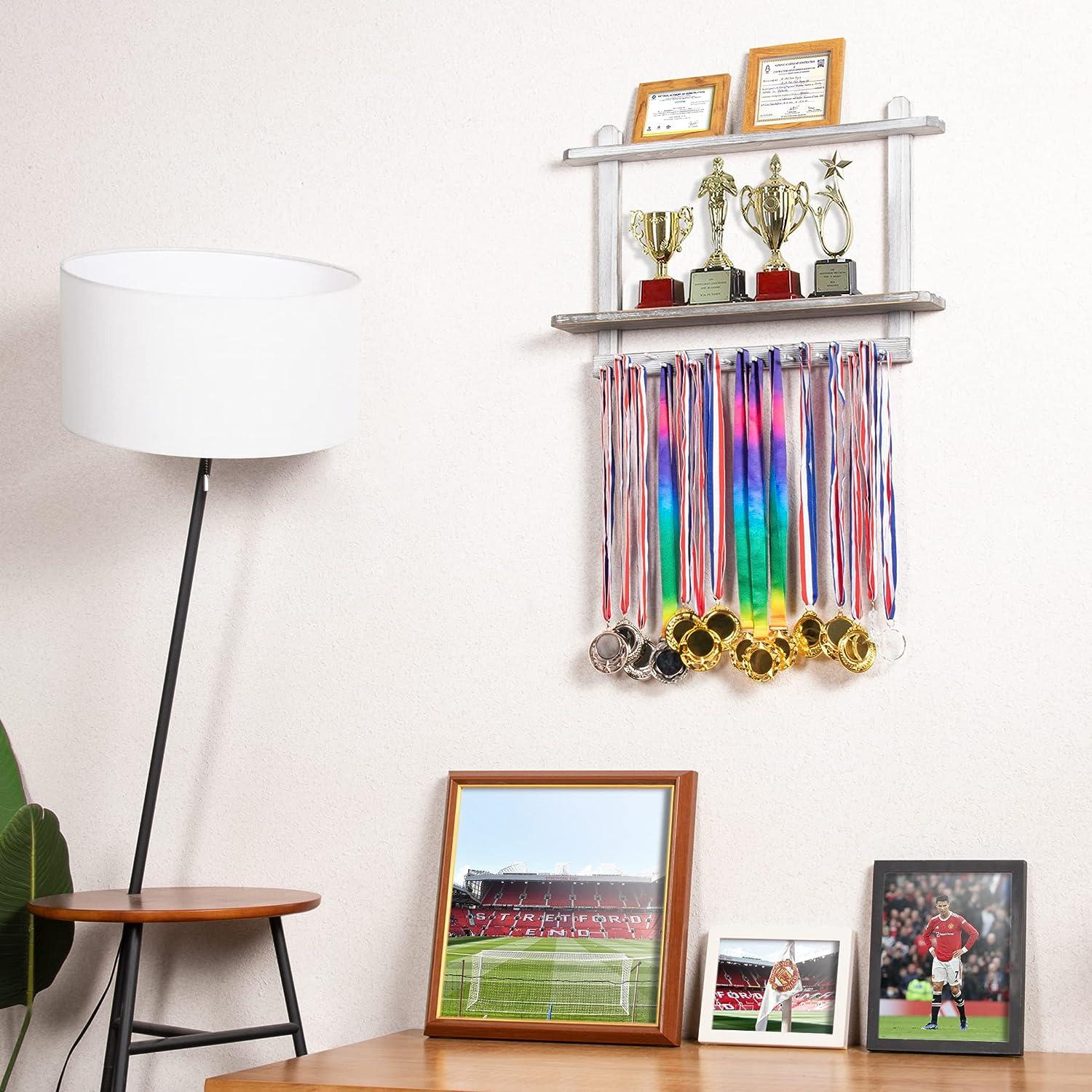 LAVIEVERT Wooden Medal Hanger & Trophy Shelf WallMounted Race Medal