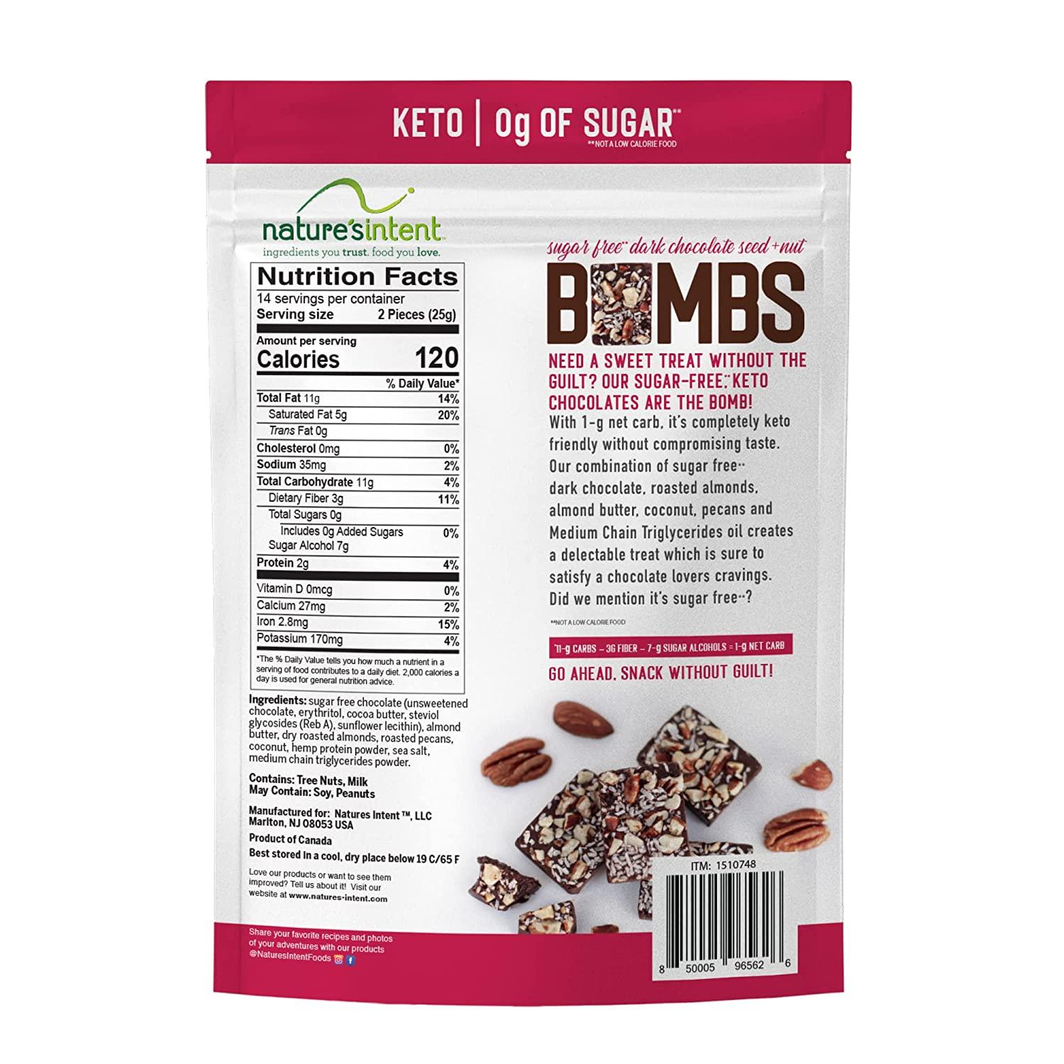 Nature's Intent Keto Chocolate and Nut Bombs SugarFree Dark Chocolate
