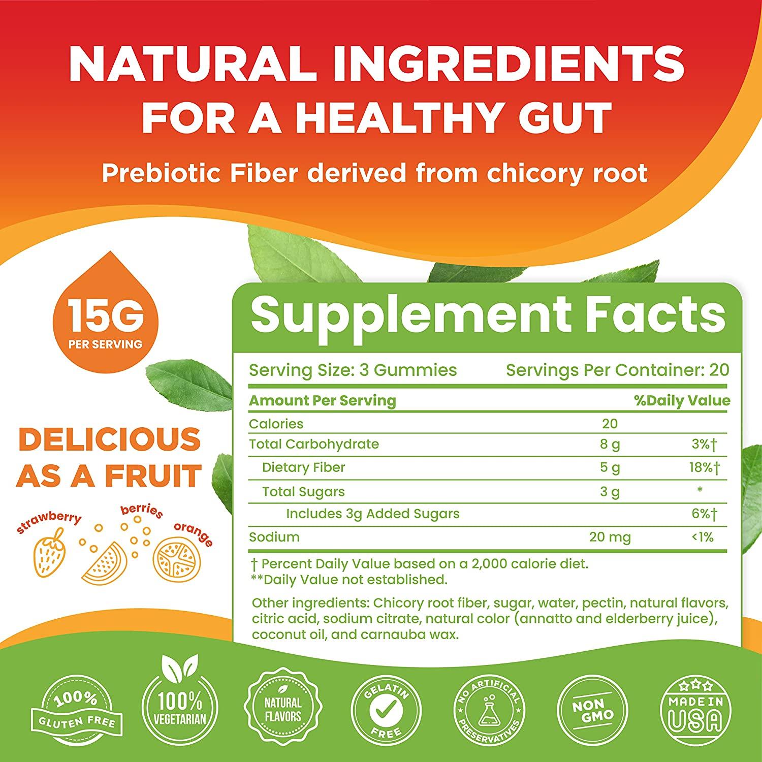 Prebiotic Fiber Gummies for Adults and Kids [15g Inulin Fiber from