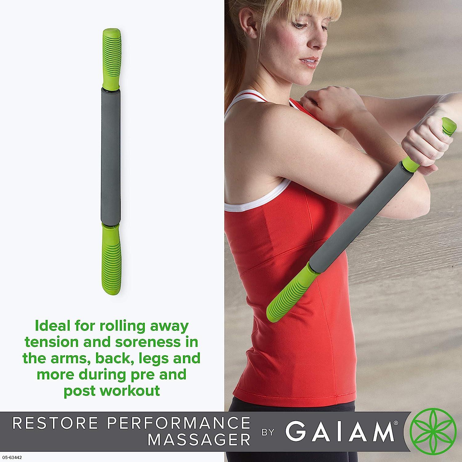 Gaiam Restore Massage Stick Roller - (Dimensions: 19 L) Foam Cushioned  Performance Hand Held Muscle Massager, Comfort Grip Handles