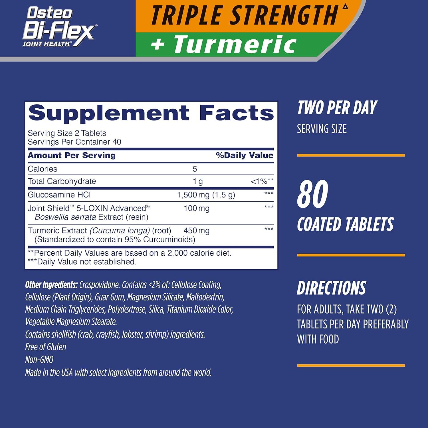 Osteo Bi-Flex Triple Strength Glucosamine with Turmeric 80 Count ...