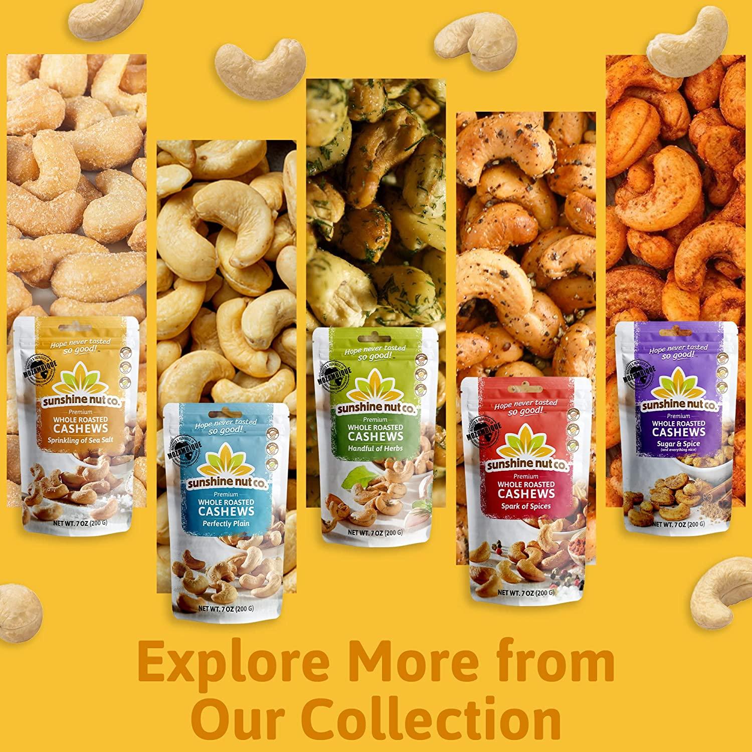 Sunshine Nut Company Lightly Salted Cashews - Sugar & Spice Flavor 7oz Packs (2 Pack) Gluten & Peanut Free