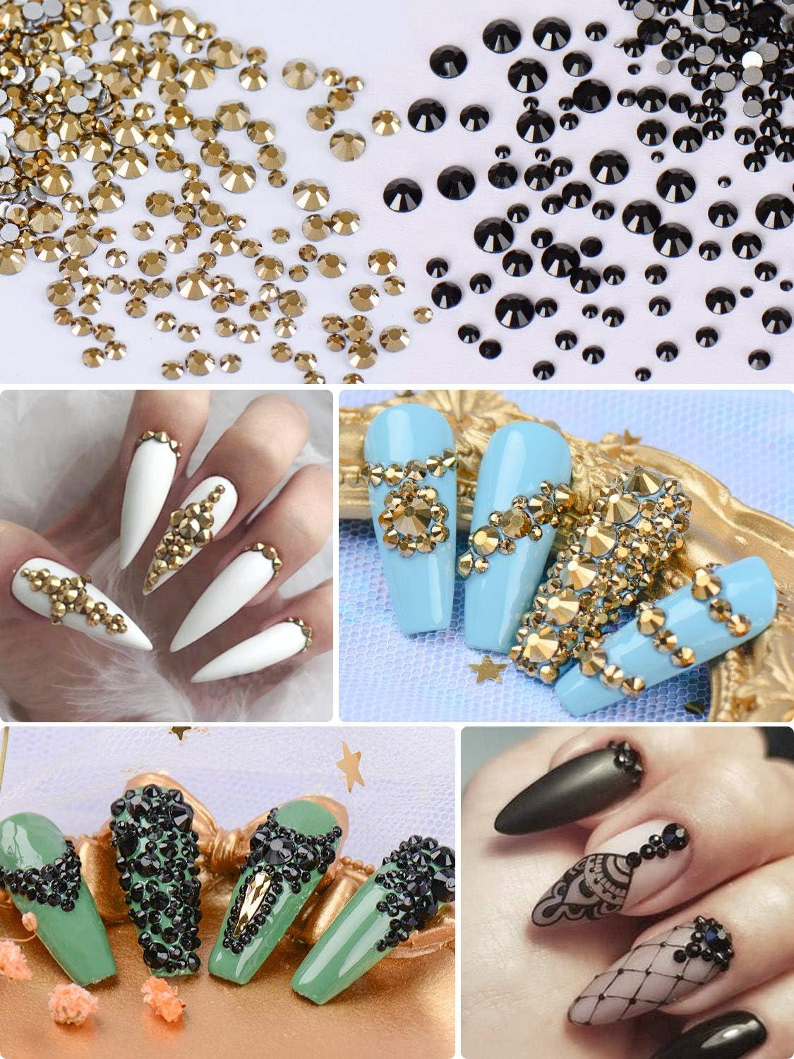 Spearlcable 5400 Pieces Crystal Nail Rhinestones Set Nail Gems Black and  Gold Flat Back Round Beads Glass Charms for Crafts Nail Art Clothes Shoes  Bags DIY 6 Mixed Size(Color B)