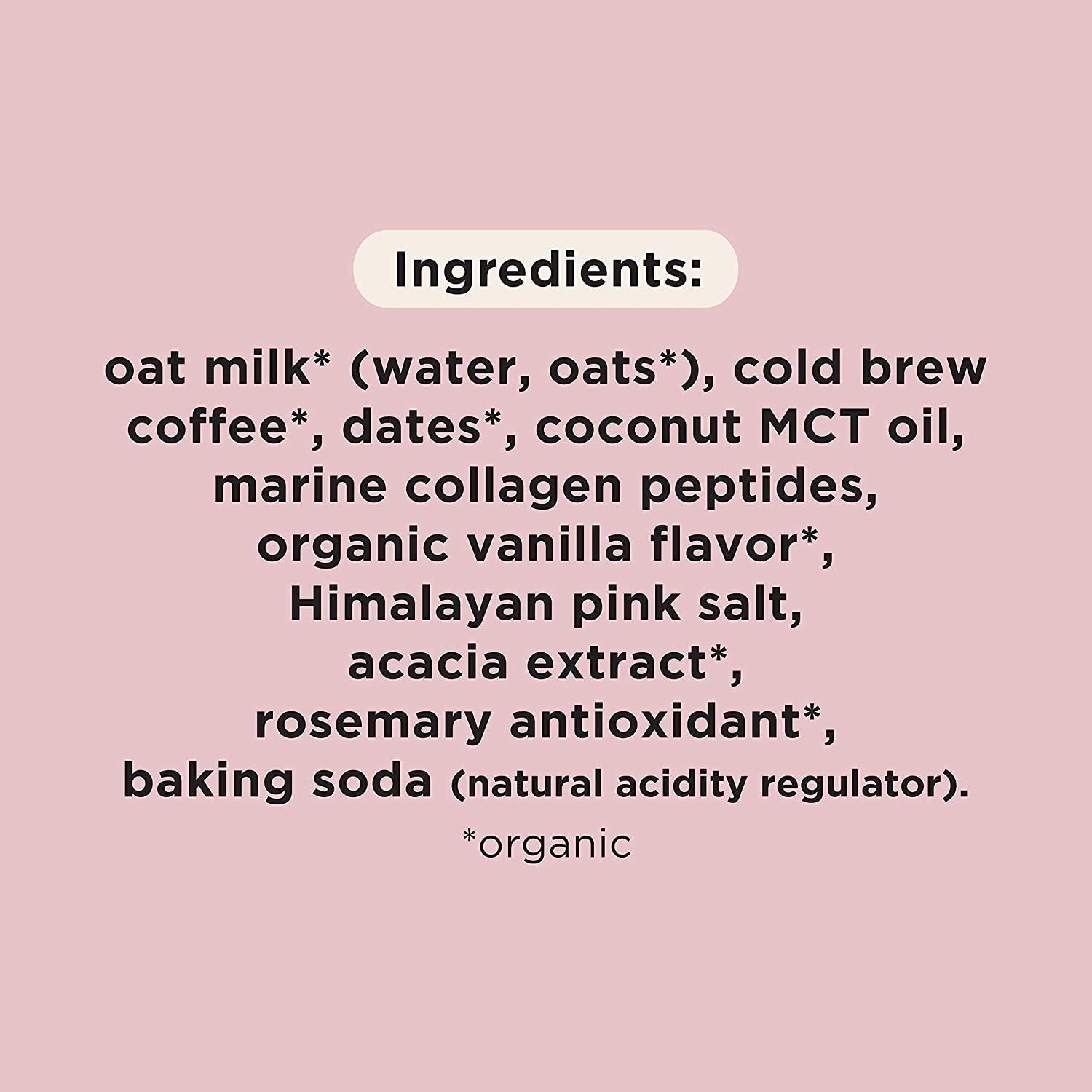 Pop & Bottle Vanilla Oat Milk Lattes - Cold Brew, Sustainably Sourced Marine Collagen, MCT Oil, Organic, Dairy Free, Gluten Free, Lightly Sweetened with Dates - 8 Fl Oz (Pack of