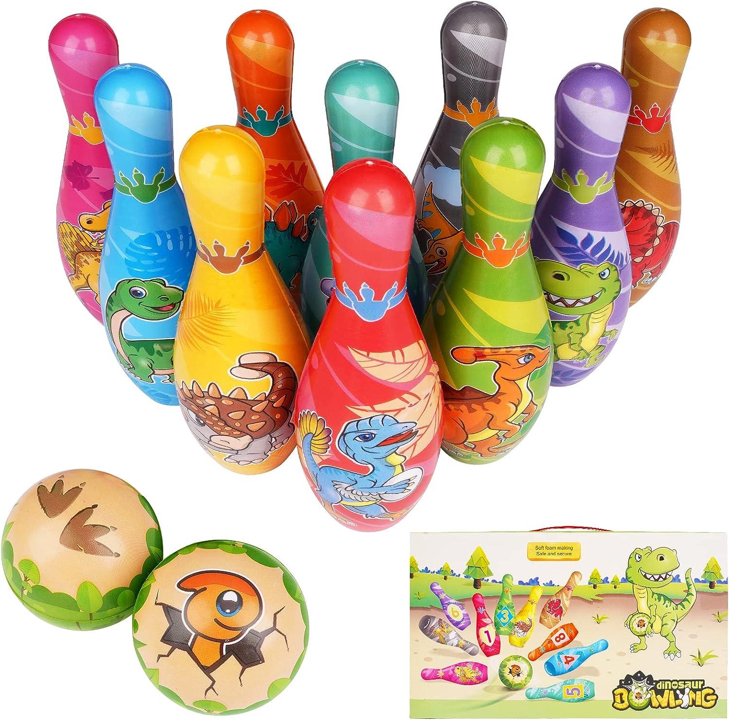 IWUTEFET Kids Dinosaur Bowling Toys Set Soft Foam 10 Pins and 2 Ball
