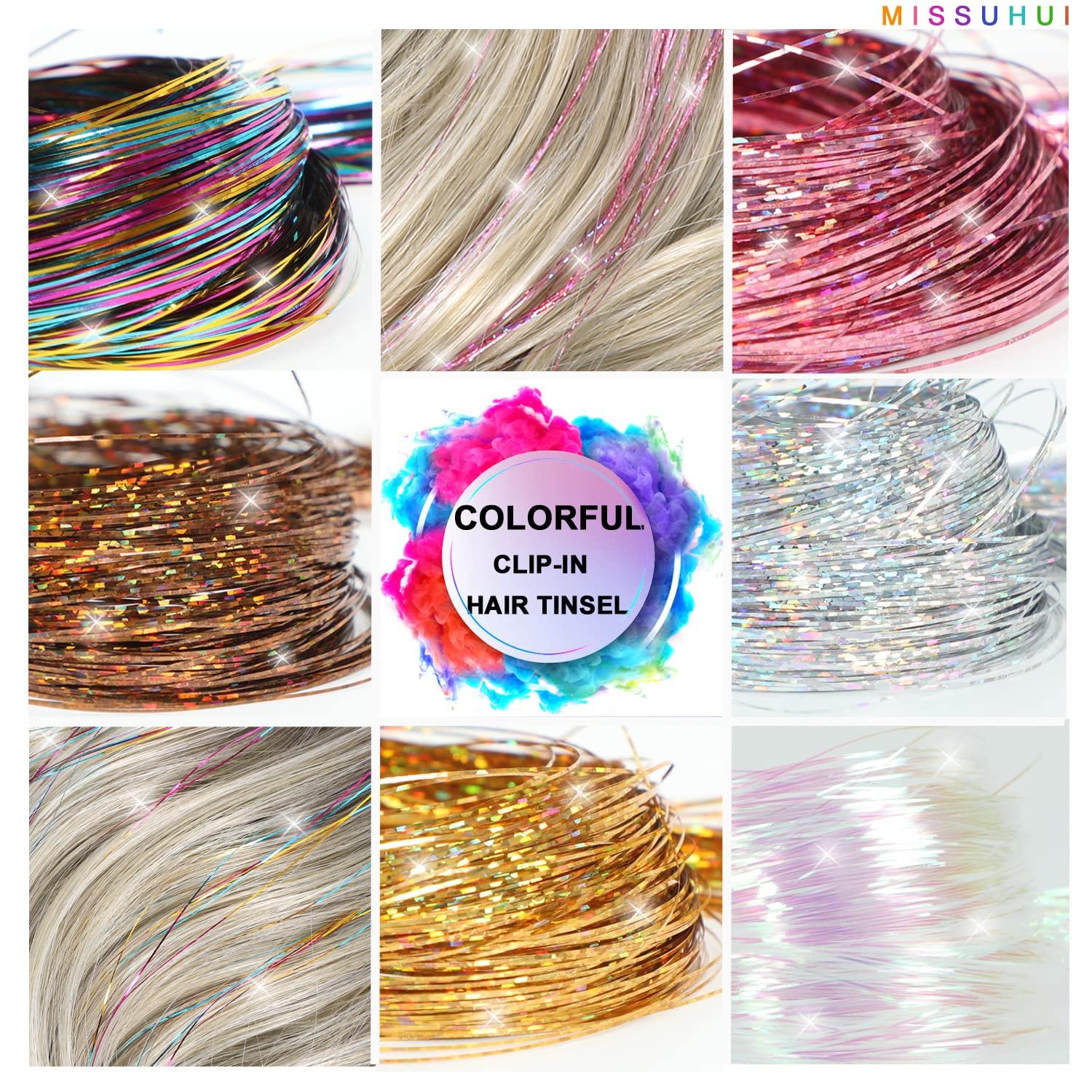 6 Pieces Clip Hair Synthetic 24 Inch Fairy Hair Tinsel Extensions, Glitter Hair  Tensile Clip Shiny Colorful for Women Girls - AliExpress