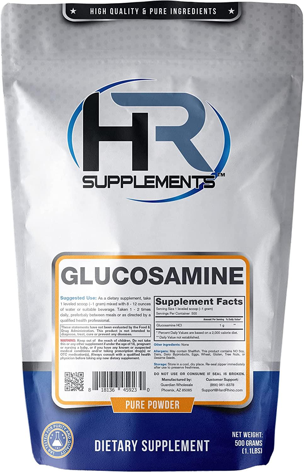 HR Supplements Glucosamine HCL Powder, 1 Kilogram (2.2 Lbs), Unflavored, LabTested, Scoop Included