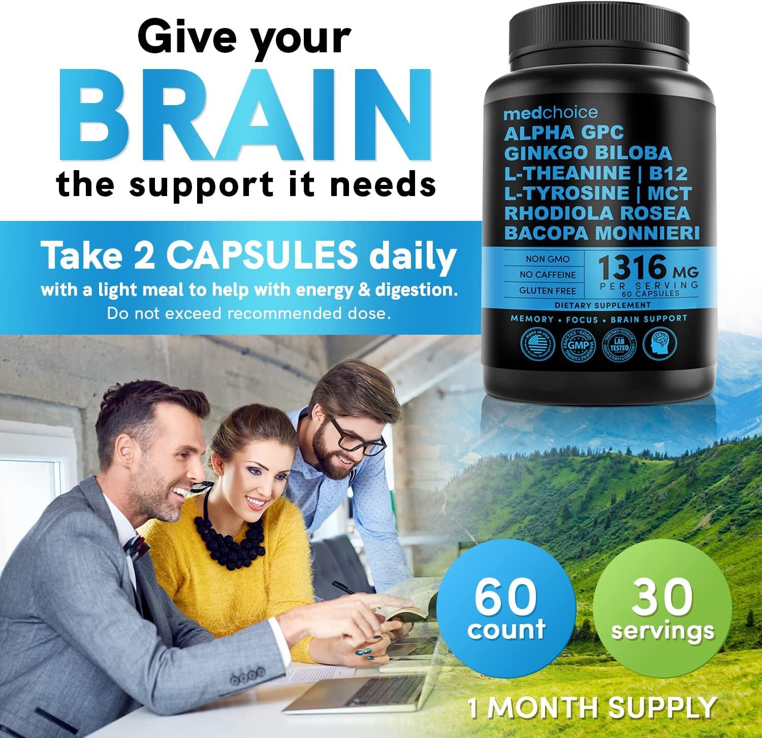 10in1 Nootropic Brain Supplements for Memory and Focus with Ginkgo