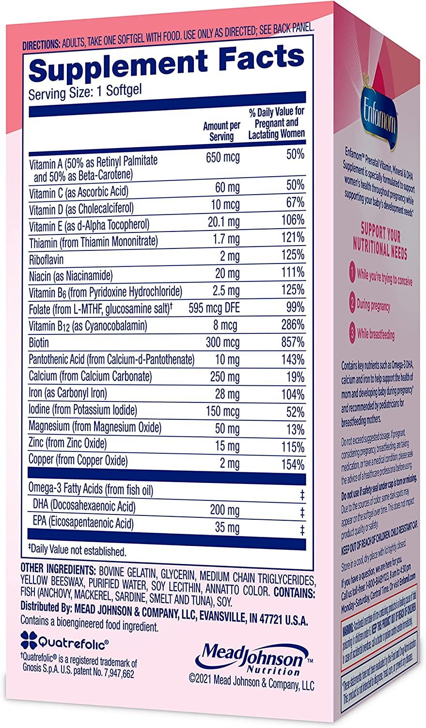 Enfamom Prenatal Multivitamin Softgels 30 ct Omega3 DHA, Folate