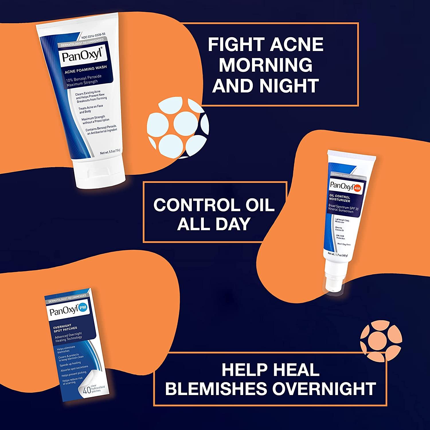 PanOxyl 10 Benzoyl peroxide Acne Foaming Wash, Oil Control Moisturizer