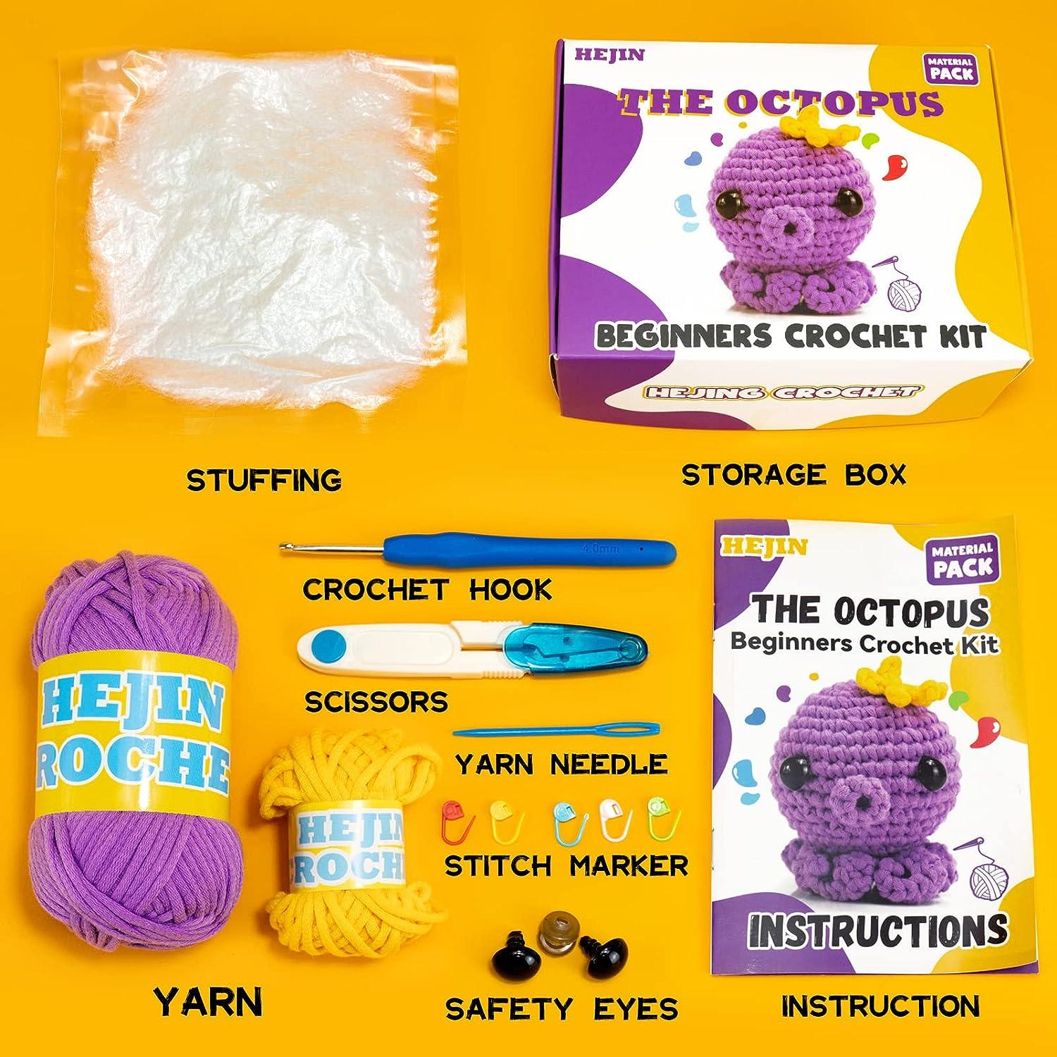  HEJIN Crochet Kit for Beginners, 6 PCS Beginner Crochet kit for  Adults Kids Include Videos Tutorials, 200% Yarn, Eyes, Stuffing, Crochet  Hook - Gift for Girl Birthday, Christmas