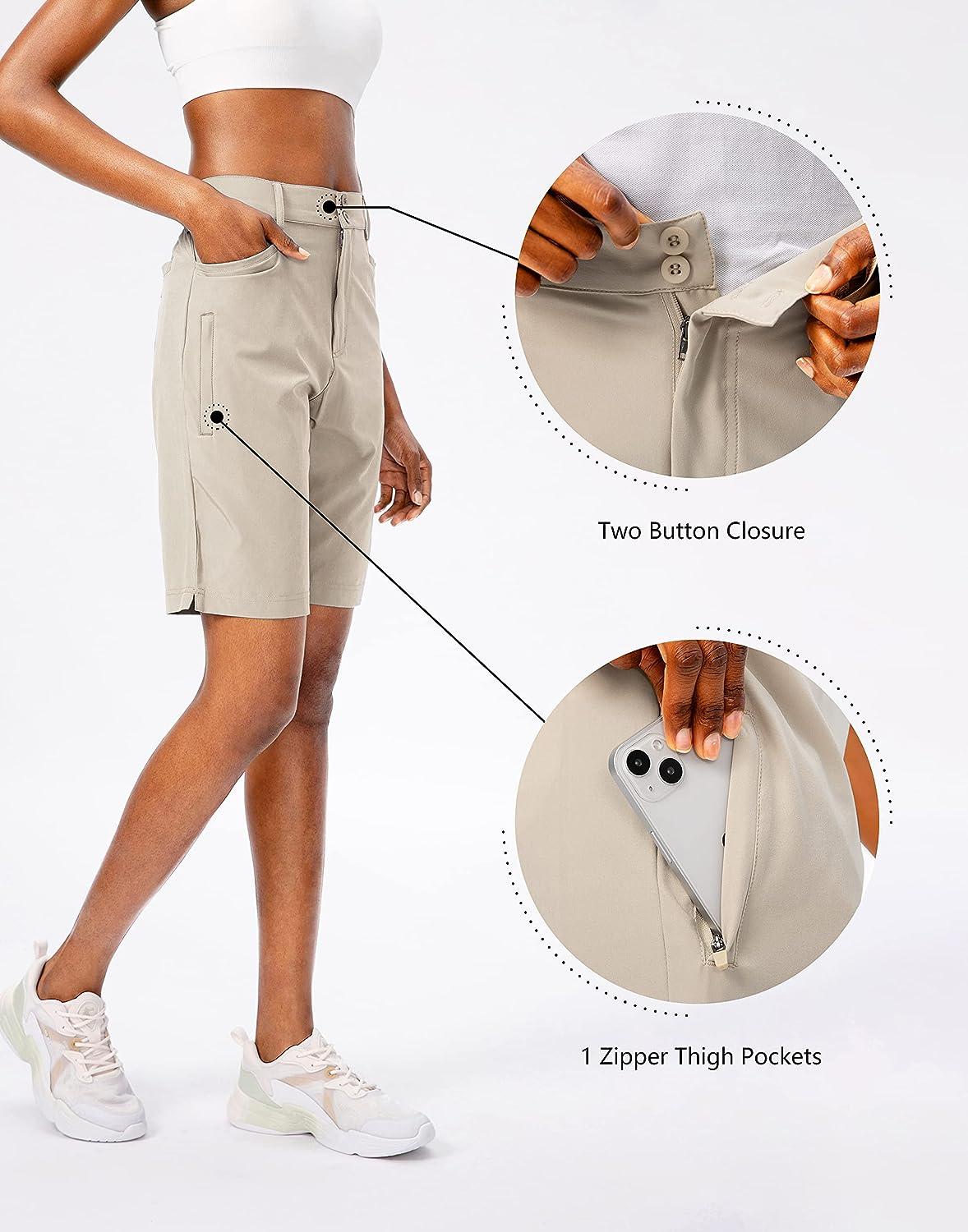 Women's Golf Hiking Shorts Lightweight Quick Dry 9 Cargo Bermuda Long Shorts  Knee Length with Pockets for Women Khaki X-Large