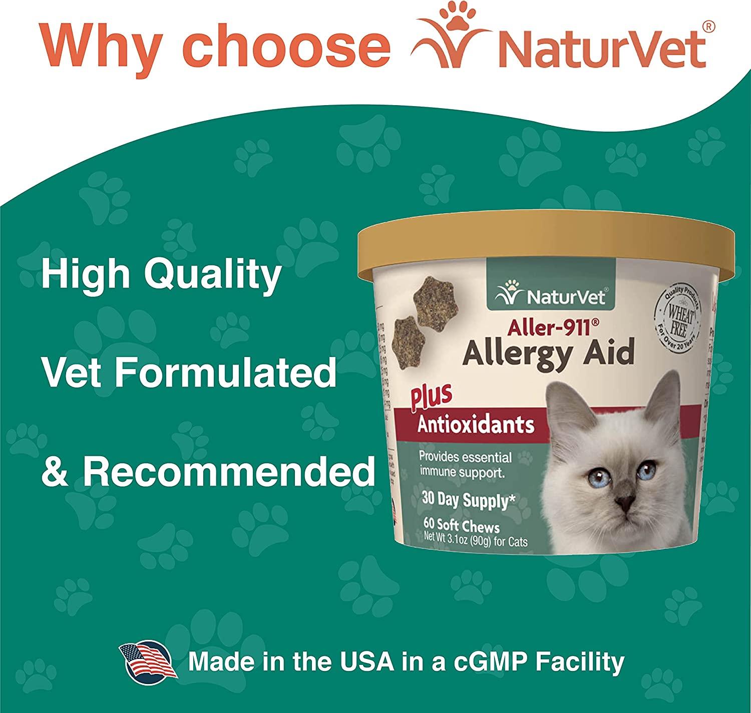 NaturVet Aller911 Allergy Aid Plus Antioxidants For Cats 60 Soft Chews Supports Immune System