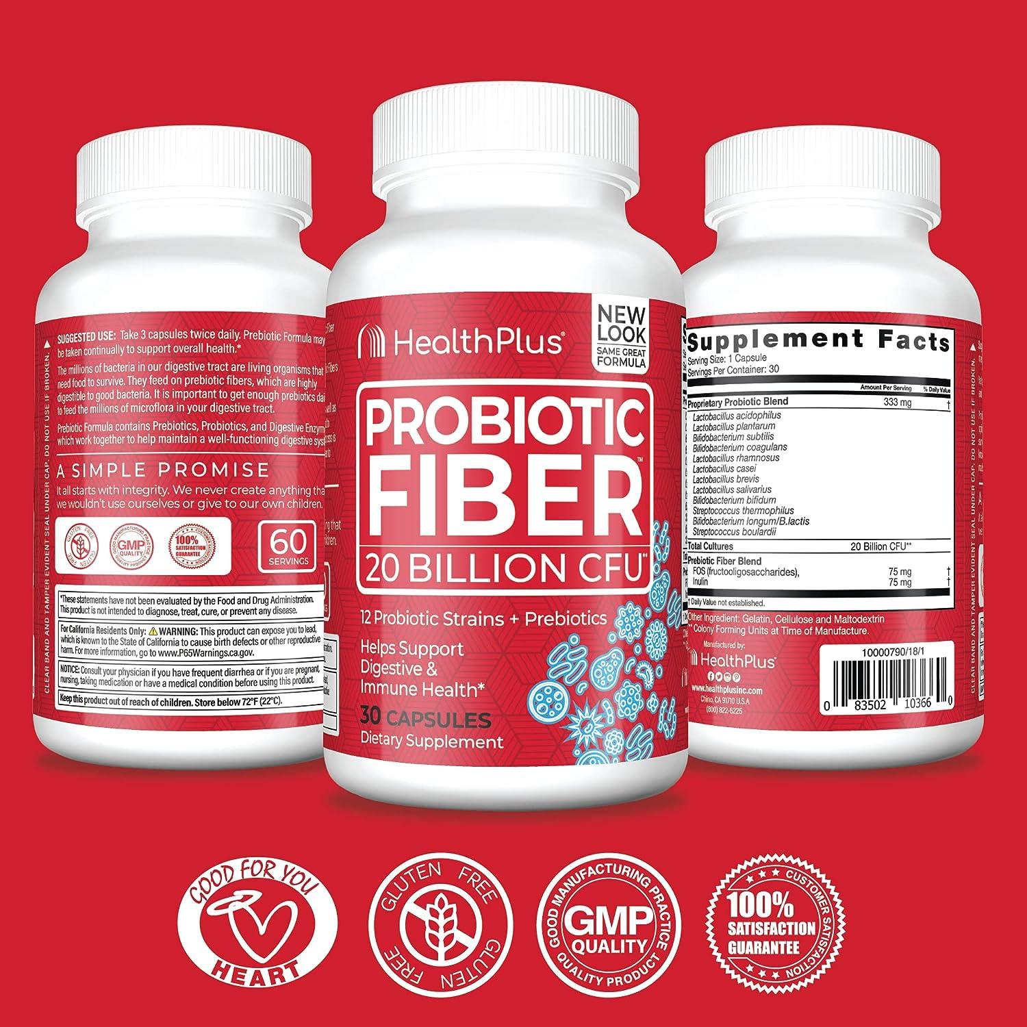 Health Plus Probiotic Fiber Dietary Supplement Detox 30 Capsules 30