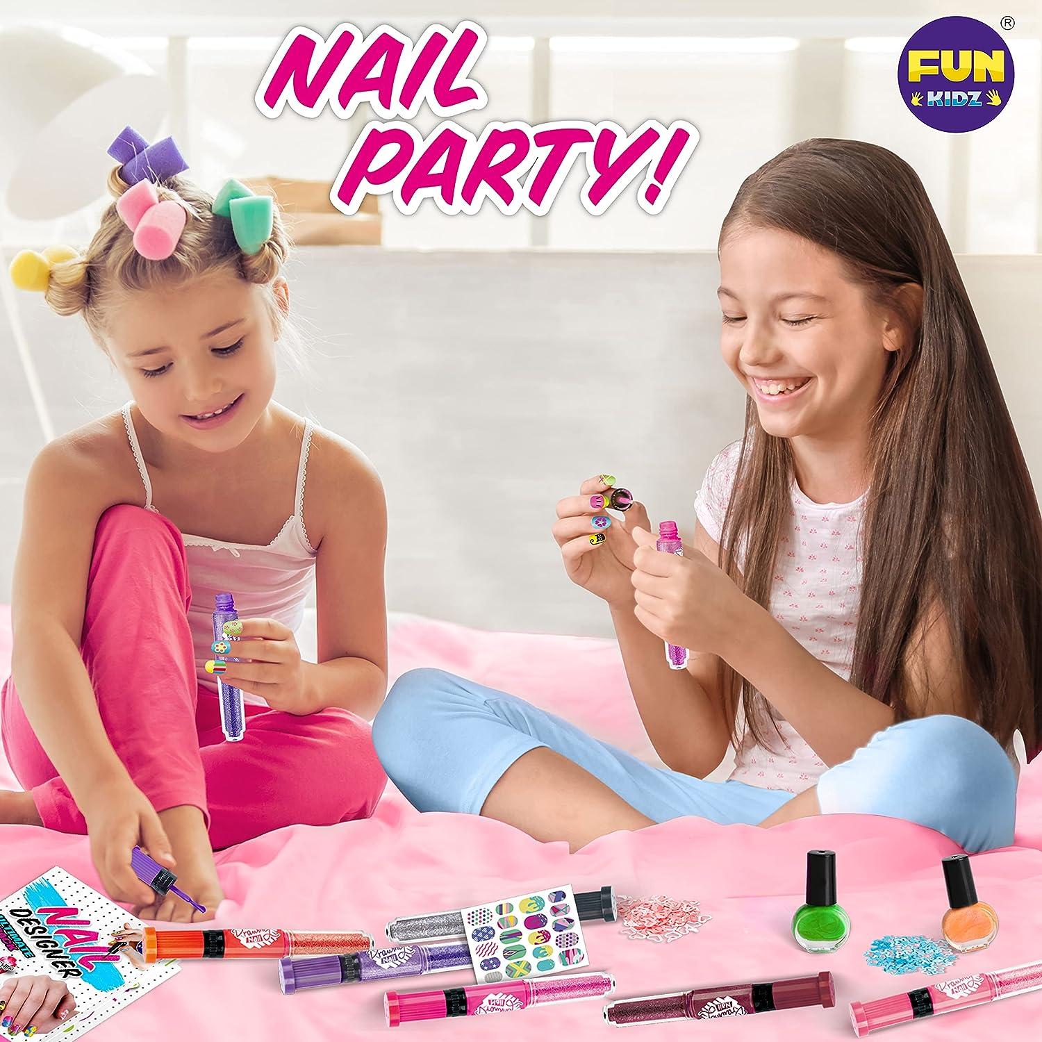 Nail Kit for Girls Ages 7-12, FunKidz Peelable Nail Art Set with Nail  Polish Pens Glitter Sticky Temporary Nail Decoration Makeup Kit for Teens  Party