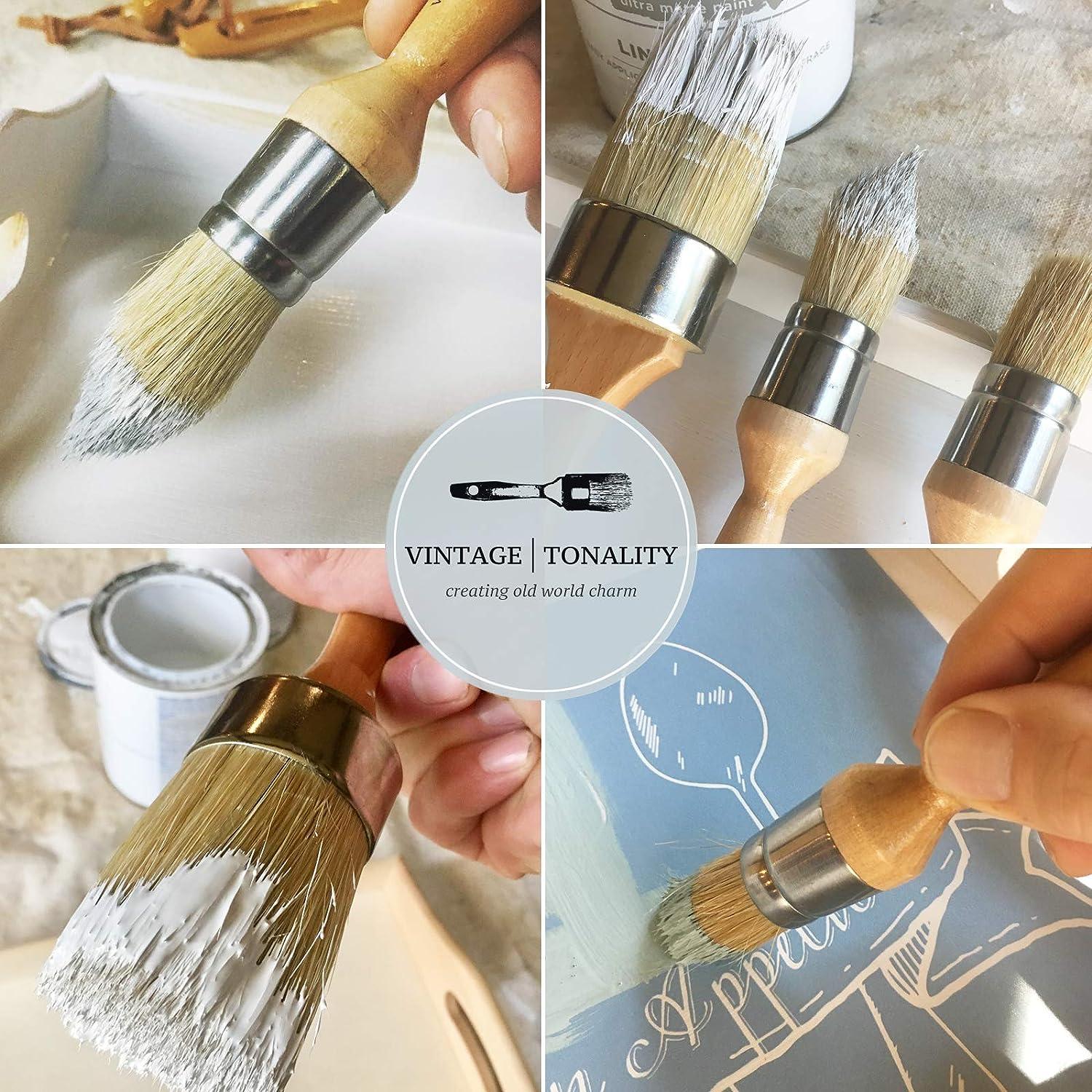 Chalk Wax Paint Brush Set 3 Brushes Starter Kit Furniture Painting Large  and Small Brushes Stencil Brush Round, Flat & Pointed 