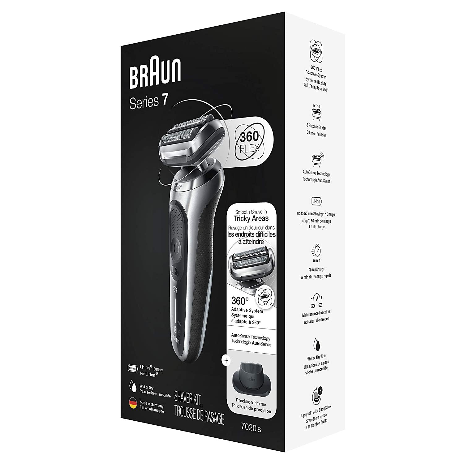 特価 Braun Electric Razor for Men Flex Head Foil Shaver with Precision Beard  Trimmer, Rechargeable, Wet Dry, 4in1 SmartCare Center Travel Case, Silve 