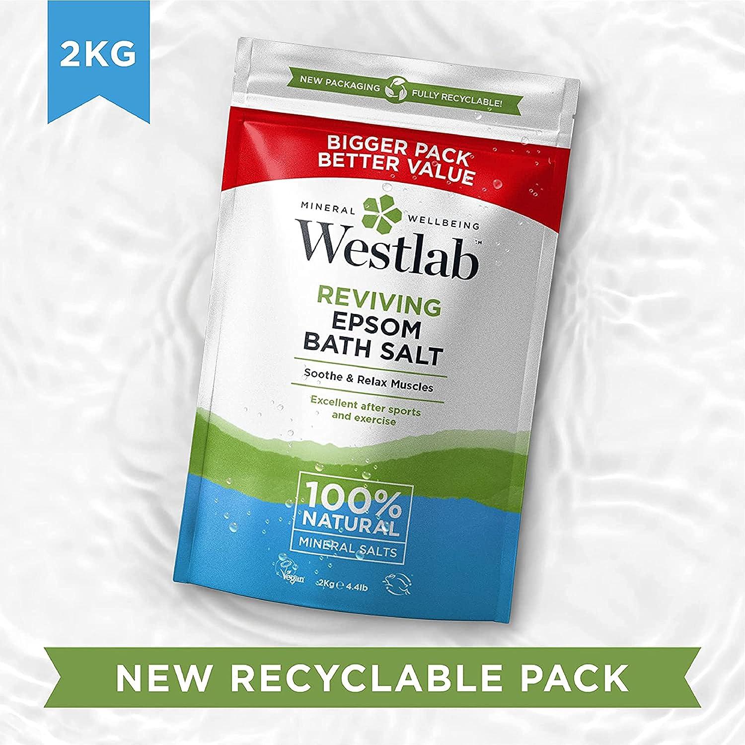 Westlab Epsom Bath Salts 2kg - Natural Muscle Relaxation and ...