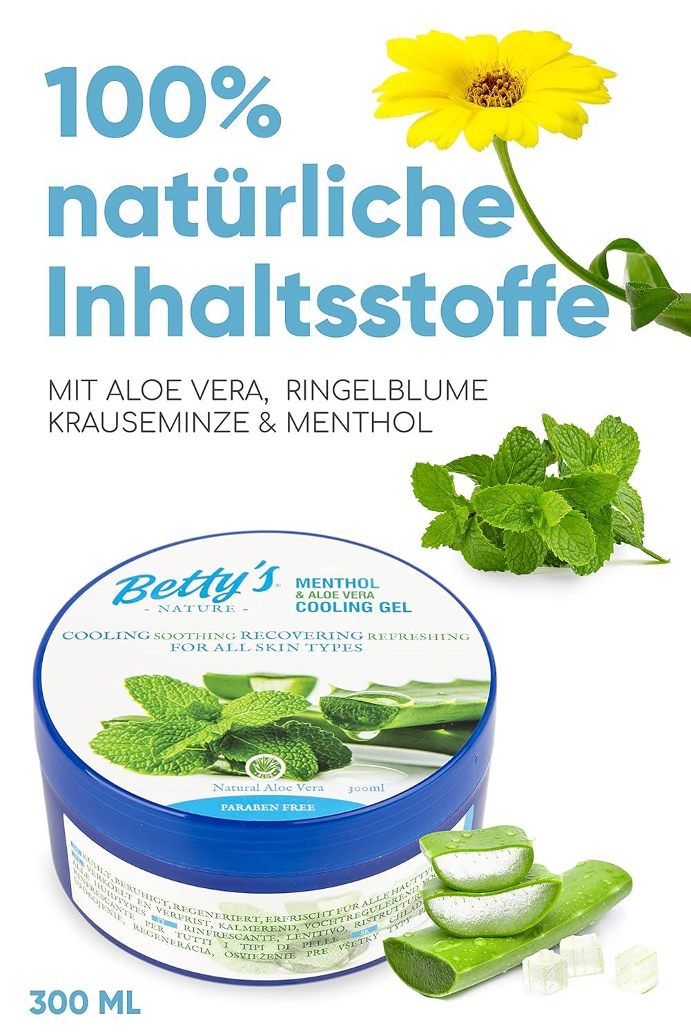 Buy Betty's Nature Aloe Vera Cooling Gel with Menthol - 300ml | Vegan  Relieves Itching & Skin Irritation | Refreshing & Nourishing | Buy Now with  Express International Delivery | GoSupps.com