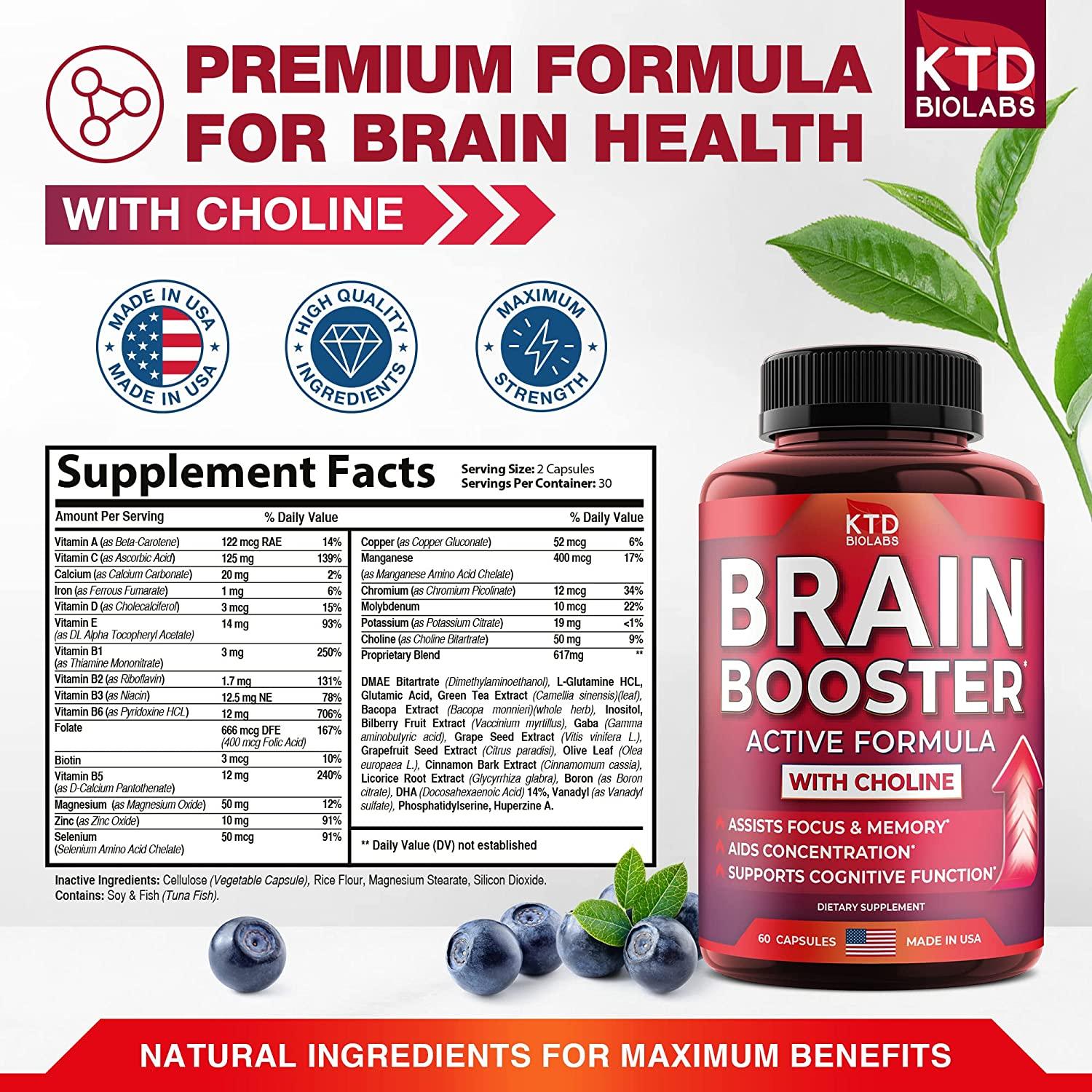 KTD BIOLABS Nootropic Brain Support Supplement - Made in USA - Focus ...