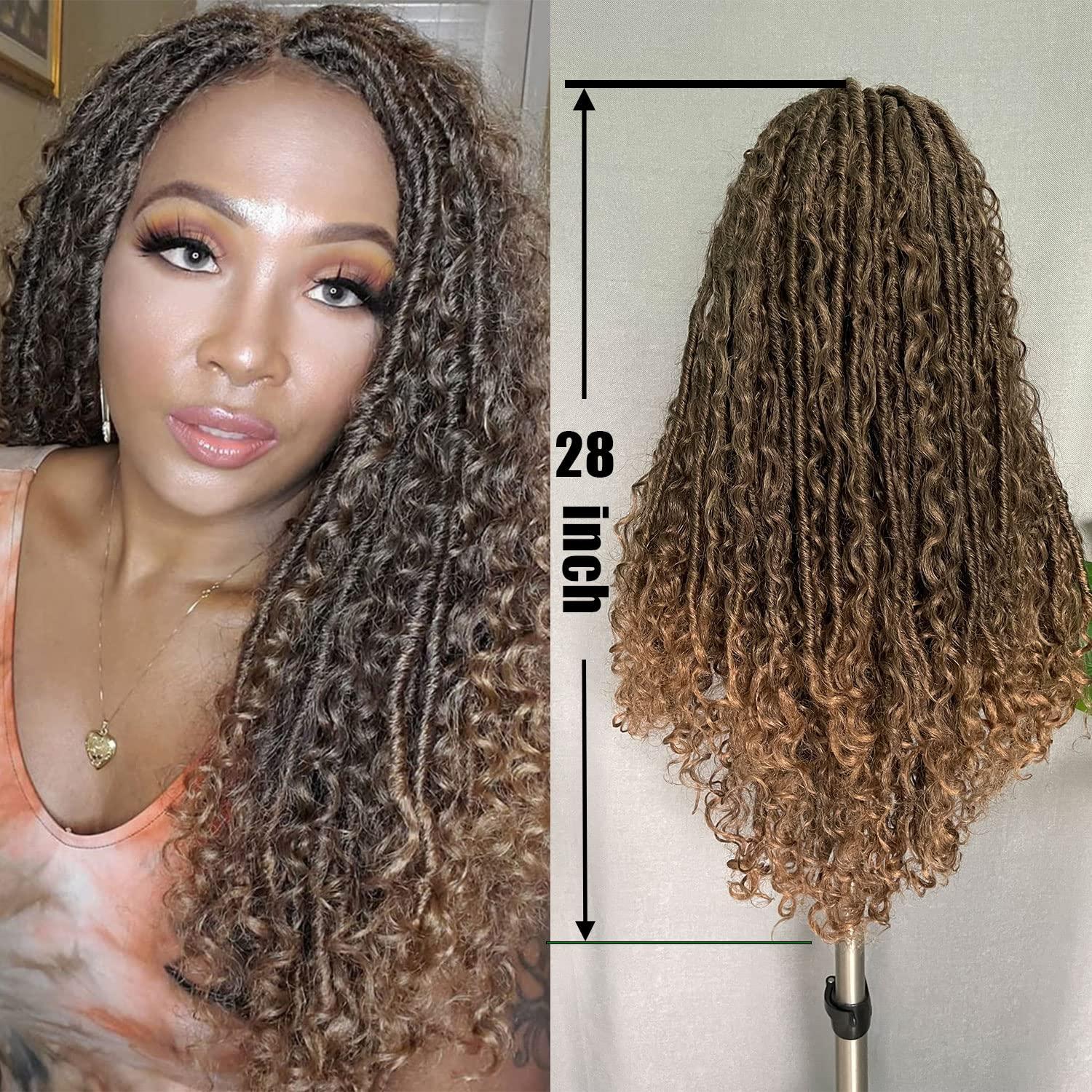 SOKU Lace Front Faux Locs Braided Wig 28 Swiss Lace Ombre Brown