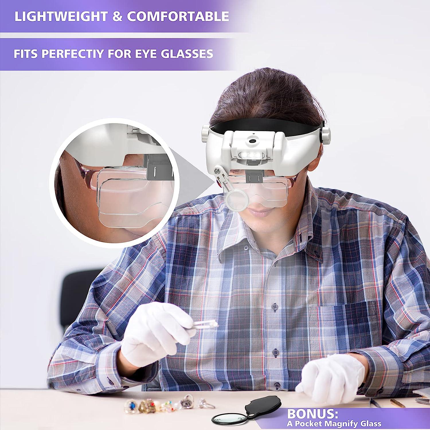 Headband Magnifying Glass with Light, 1X to 14X Magnifying Glasses