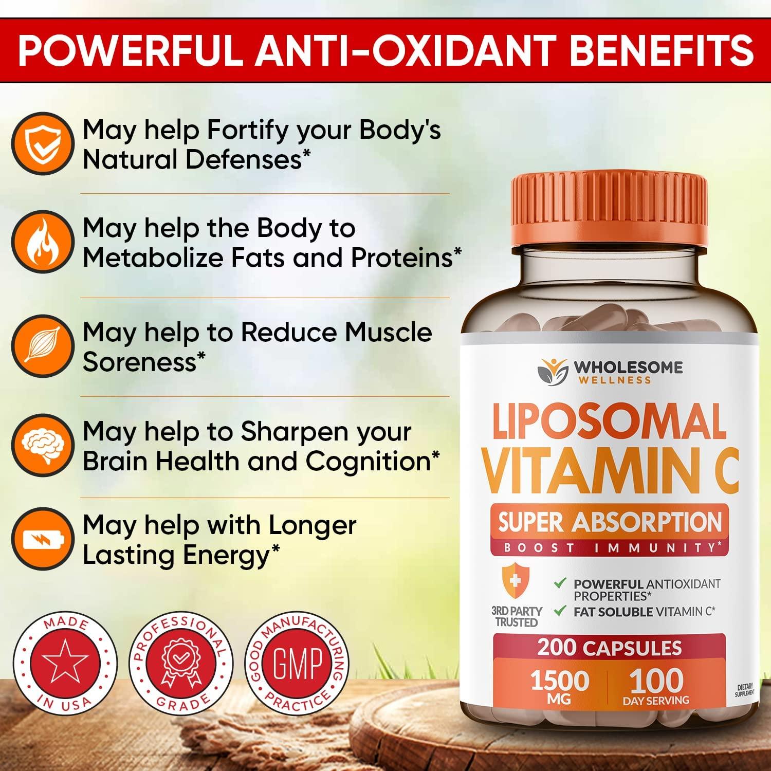 Liposomal Vitamin C Capsules (200 Pills 1500mg Buffered) High Absorption VIT C, Immune System
