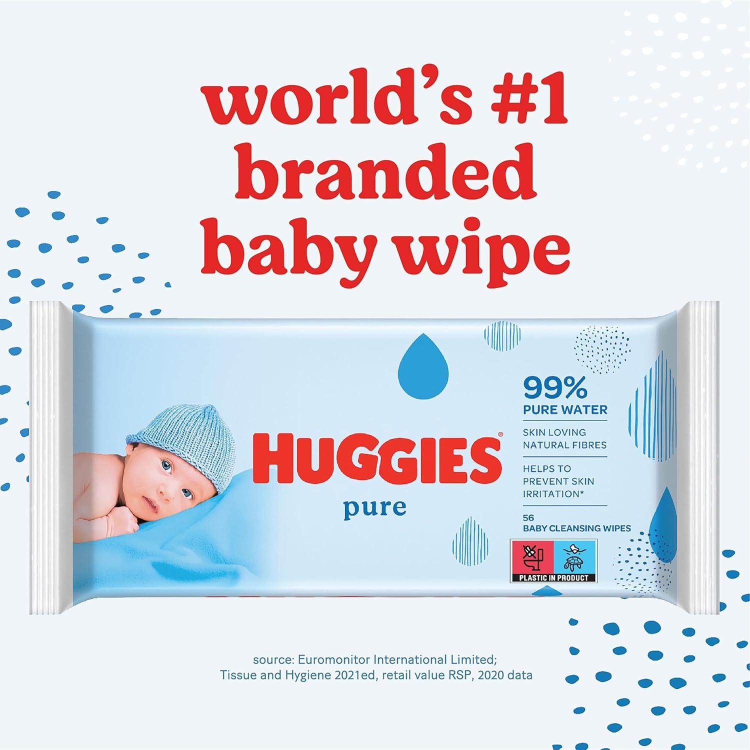 Huggies Wet Wipes Pure Baby Wipes Pack of 10 (560 Total Wipes - Main Image