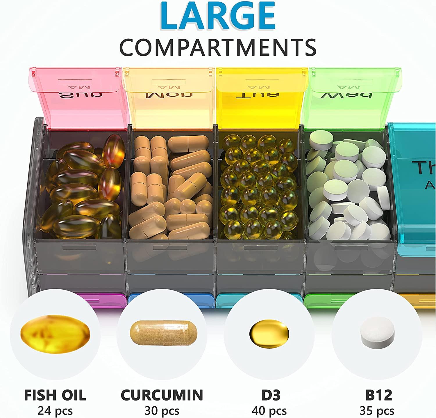 Extra Large Pill Organizer XXL Pill Box 7 Day Weekly Pill Organizer