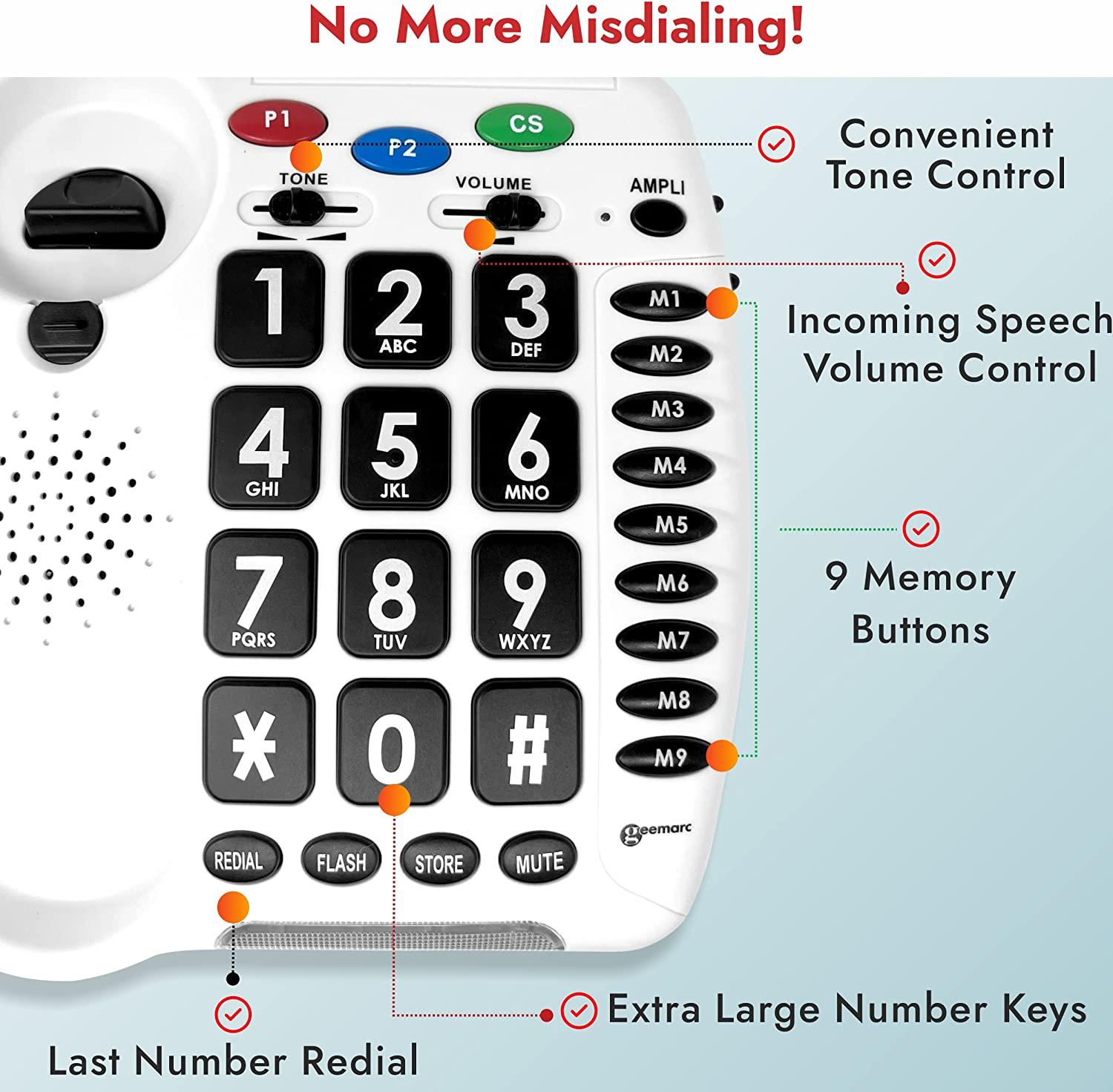 Geemarc CL100 Big Button Phone for Seniors 30 dB Amplified Corded