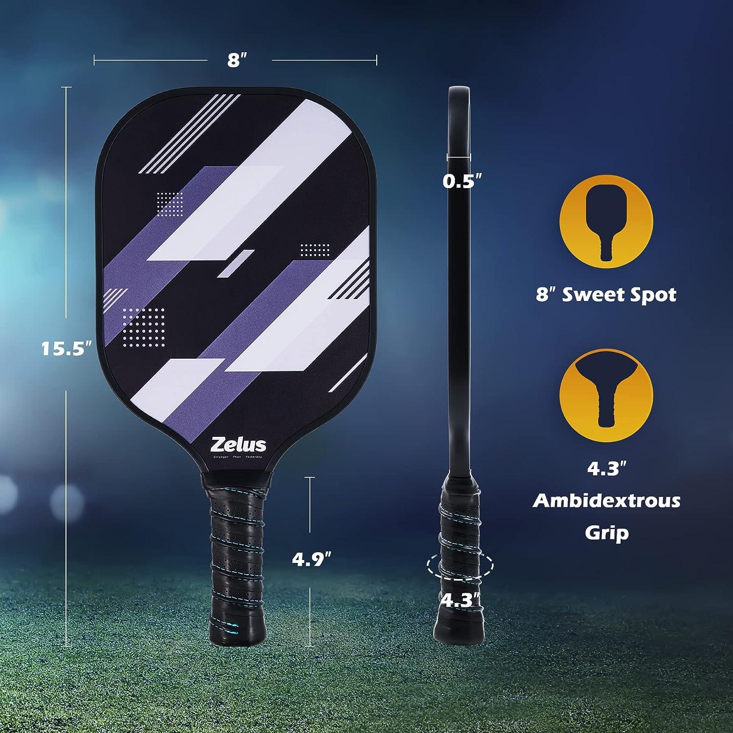 ZELUS Pickleball Paddles Set Carbon Fiber Rackets, 4 Balls, Grip
