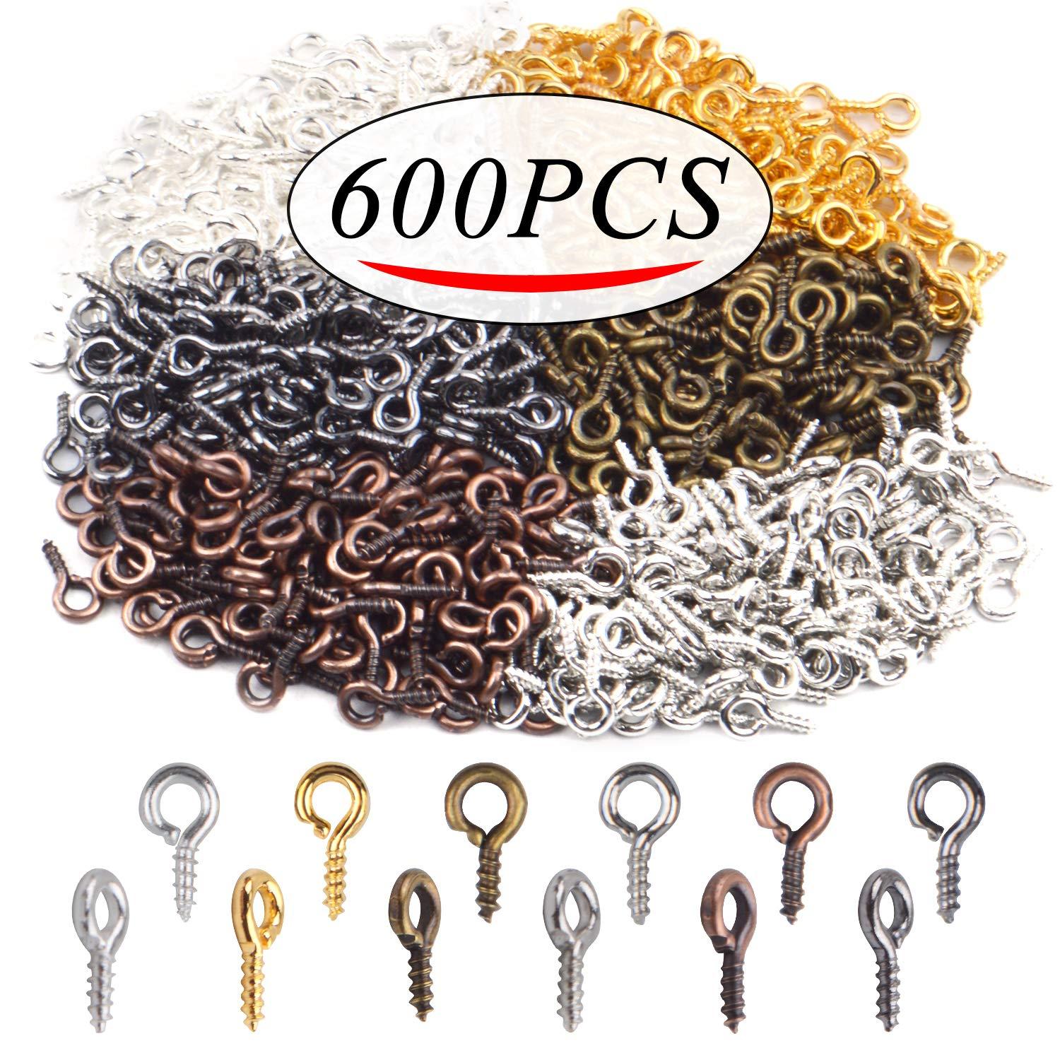 Screw Eye Pins, 600pcs Mini Eye Pins Hooks Eyelet Screw Threaded for  Jewelry Making, 6 Colors