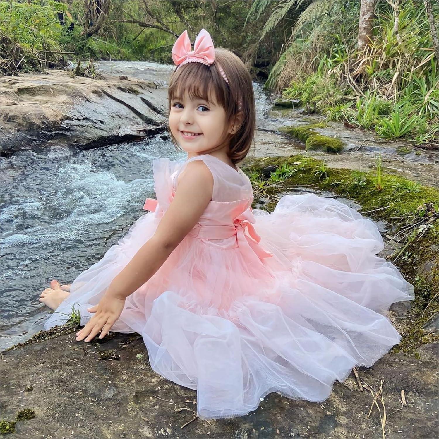 Miipat Baby Girl Dress Tulle Sleeveless Toddler Girls Princess Party Birthday Dresses Wedding Baby Flower Girl Dress with Headband 6 Months- 6 Years