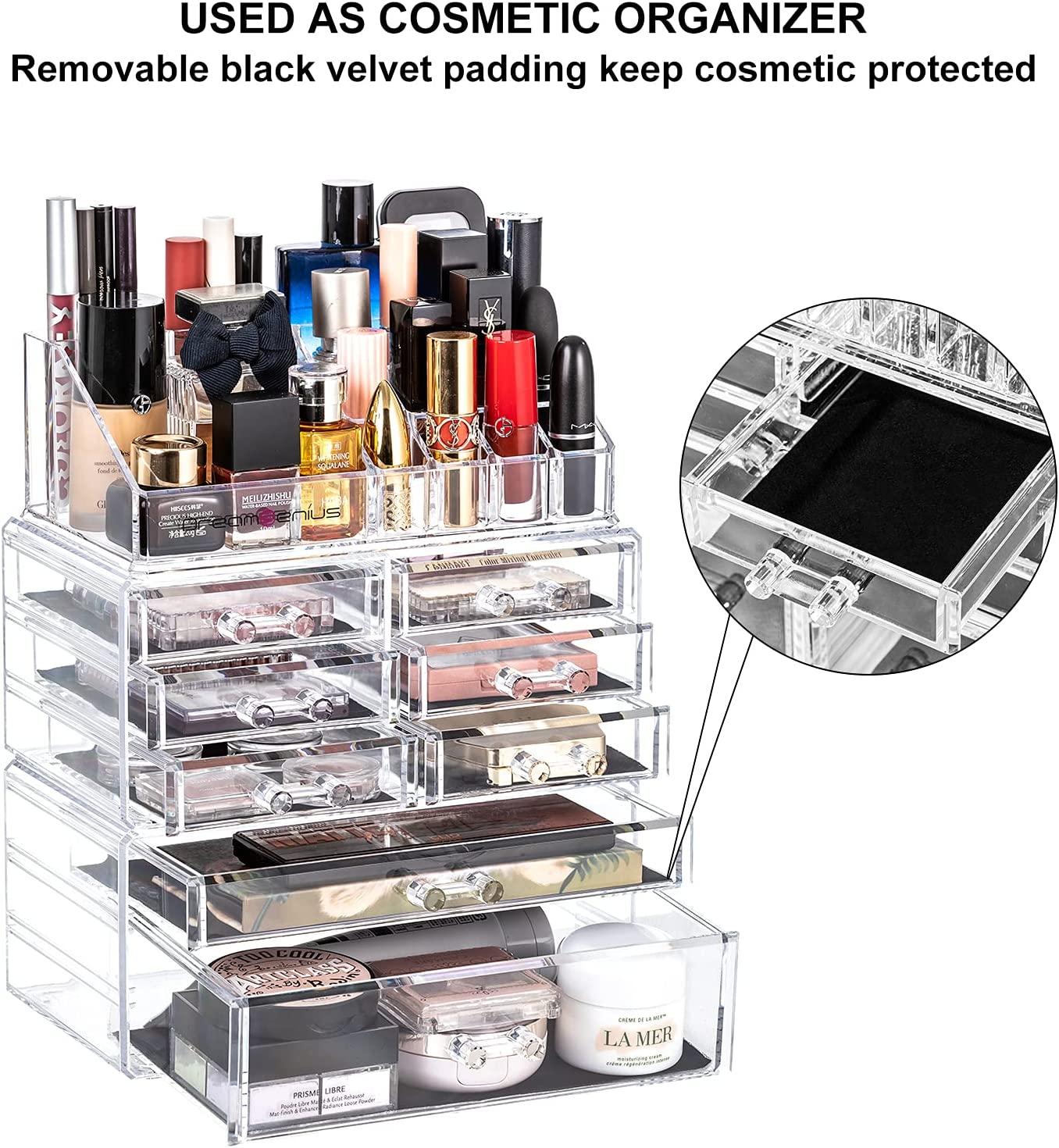 DreamGenius Makeup Organizer 3 Pieces Acrylic Cosmetic Storage Drawers  Organizer for Vanity and Bathroom, Stackable Cosmetic Organizer Countertop  with 8 Drawers