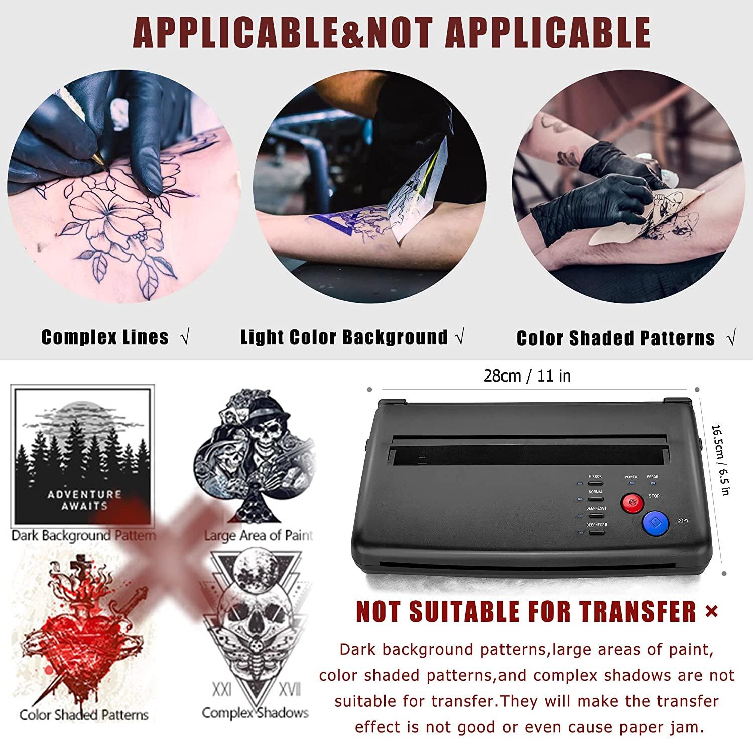 CORIEOSD Tattoo Transfer Stencil Machine with 20 Free Thermal Tattoo Kit  Copier Printer Tattoo Transfer Stencil Paper Tattoo Stencil Printer Machine  for Tattoos Black Version 11 x 6.5 x 2.8 (L x