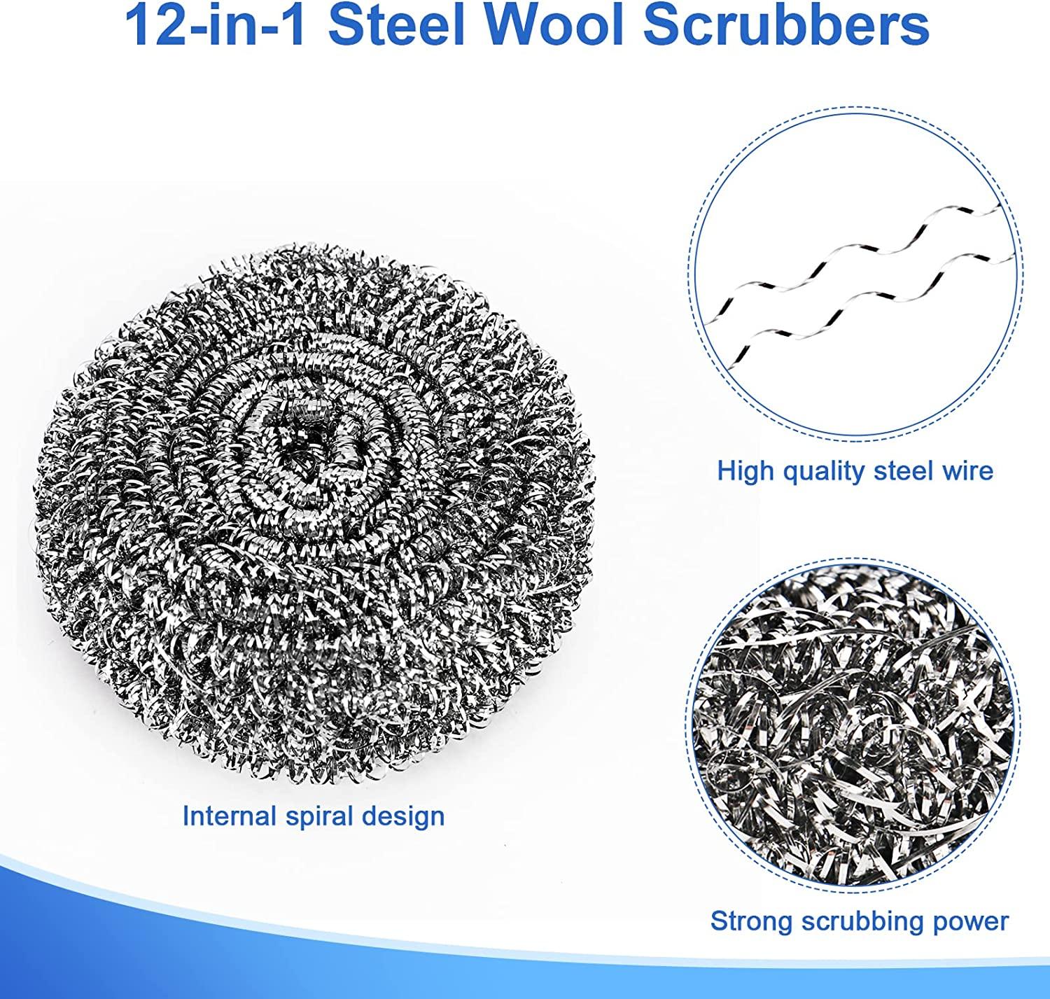 12Pack Upgraded Steel Wool Scrubbers by ovwo Premium Stainless Steel