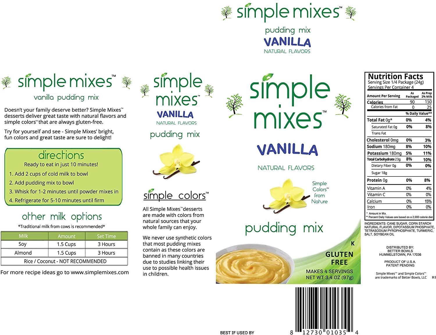 Simple Mixes Natural Instant Vanilla Pudding Mix 3.4 oz - Pack of 6 ...