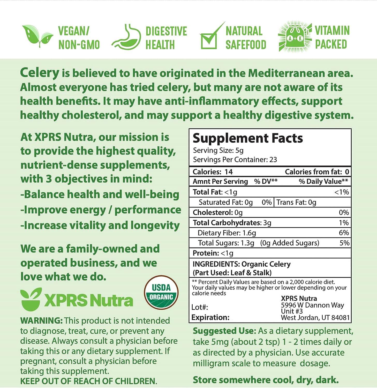 XPRS Nutra Organic Celery Powder Antioxidant Rich Fresh Powder 4oz