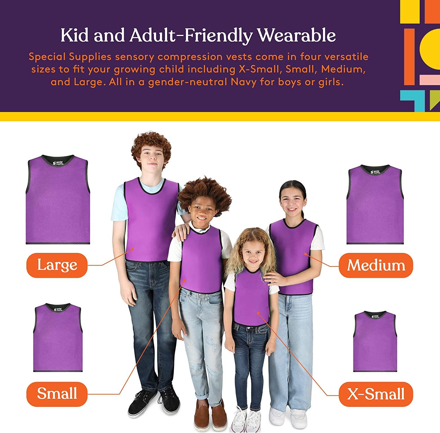 Special Supplies Sensory Compression Vest Deep Pressure Comfort for Autism,  Hyperactivity, Mood Processing Disorders, Breathable, Form-Fitting, Kids  and Adults (Purple, X-Small 14x24 inches) Purple X-Small (Pack of 1)