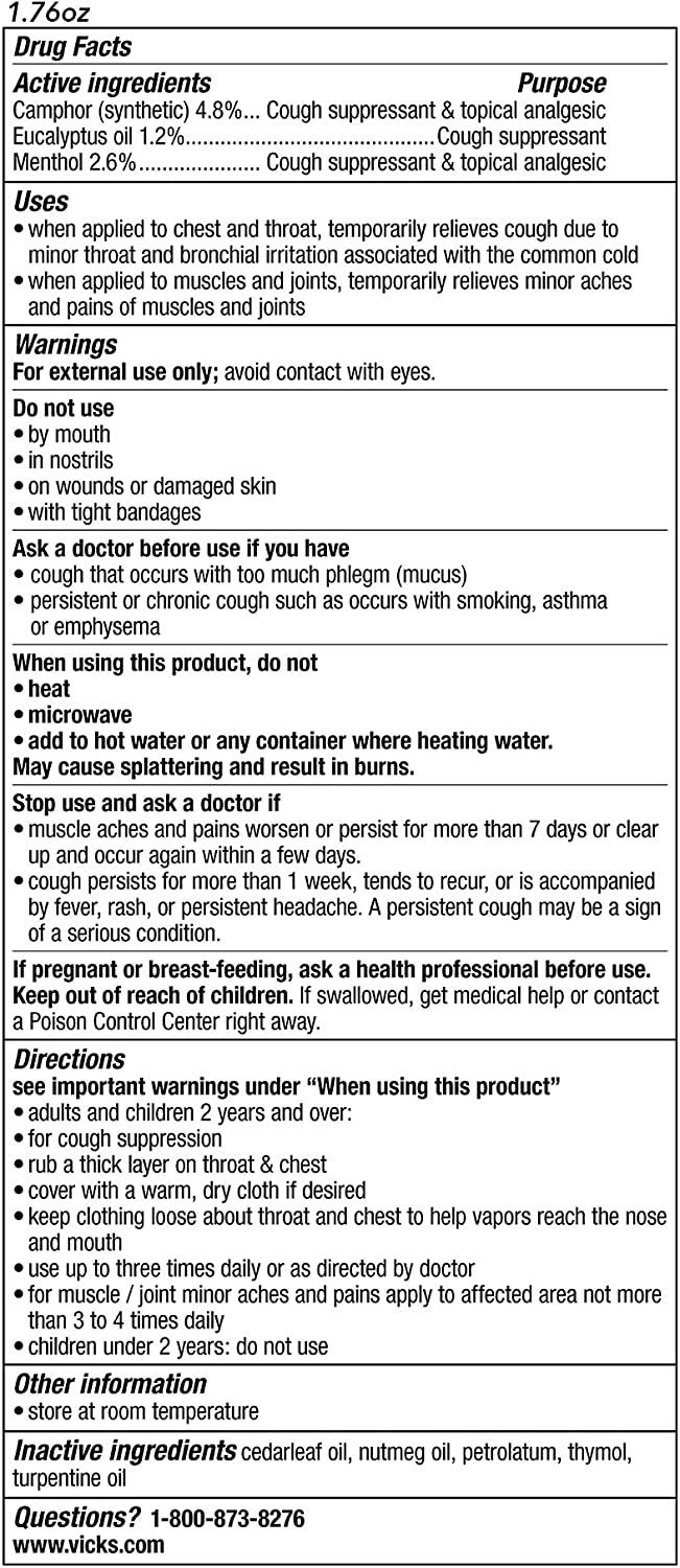 Vicks VapoRub Cough Suppressant Chest and Throat Topical Analgesic