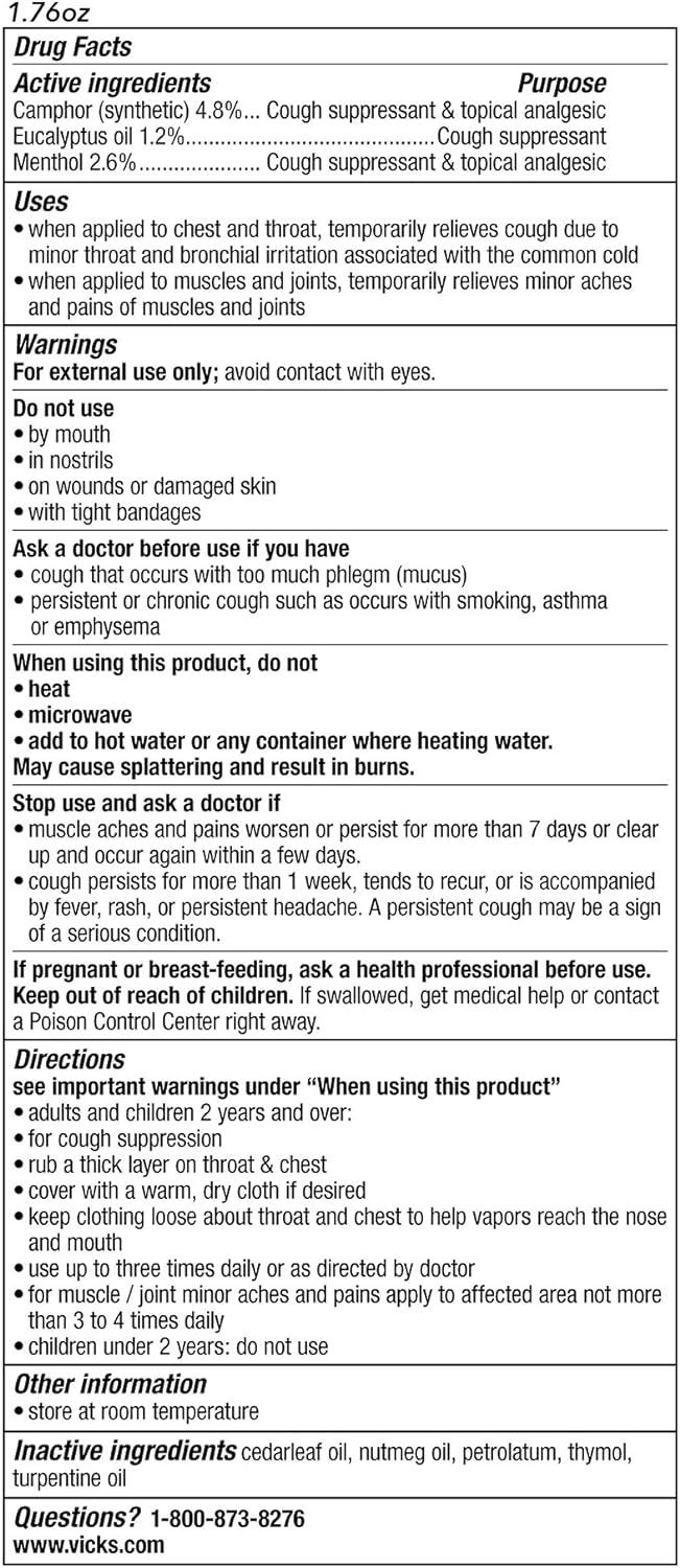 VapoRub 1.76 Oz Cough Suppressant & Topical Analgesic Ointment