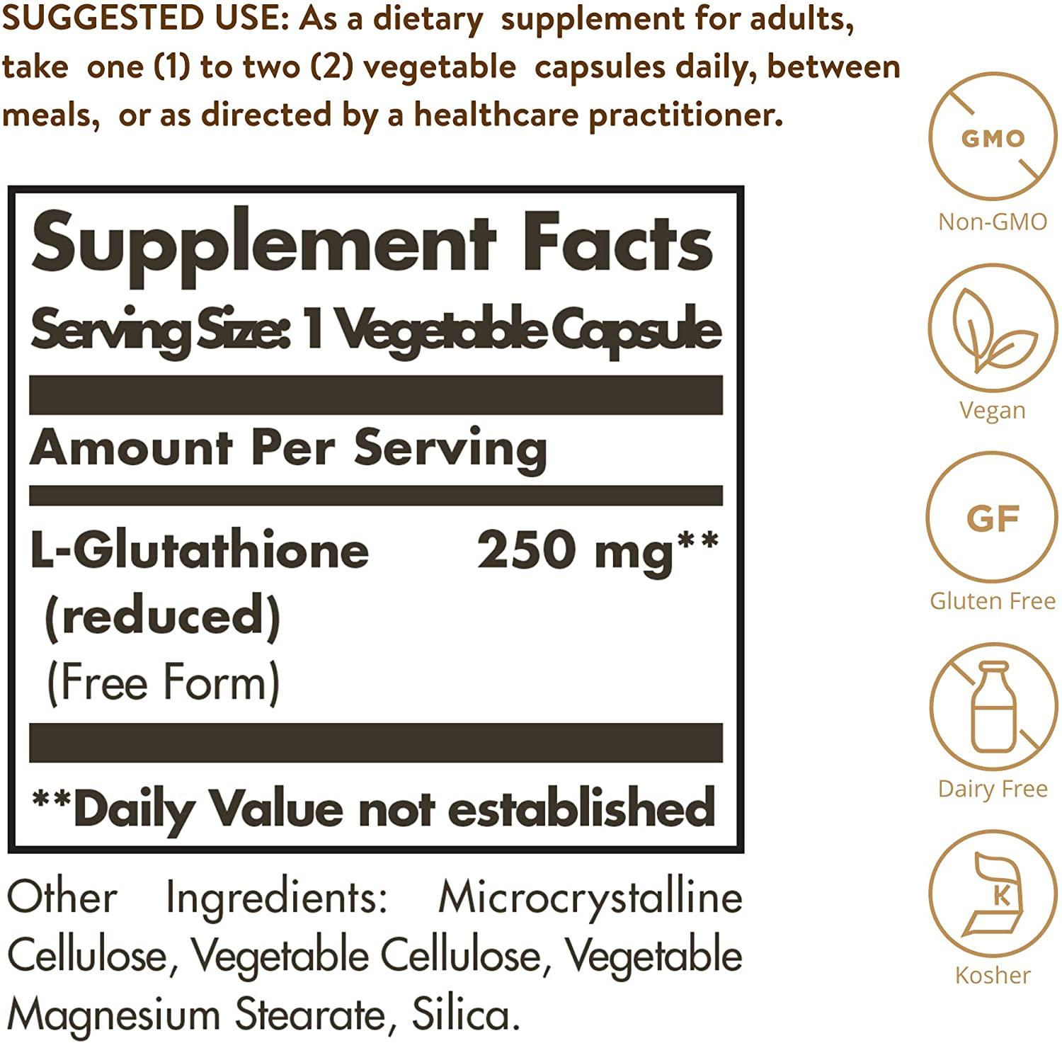 Solgar Reduced L-Glutathione 250 mg - 60 Veg Capsules | Antioxidant Support  | Buy Now with Express International Delivery