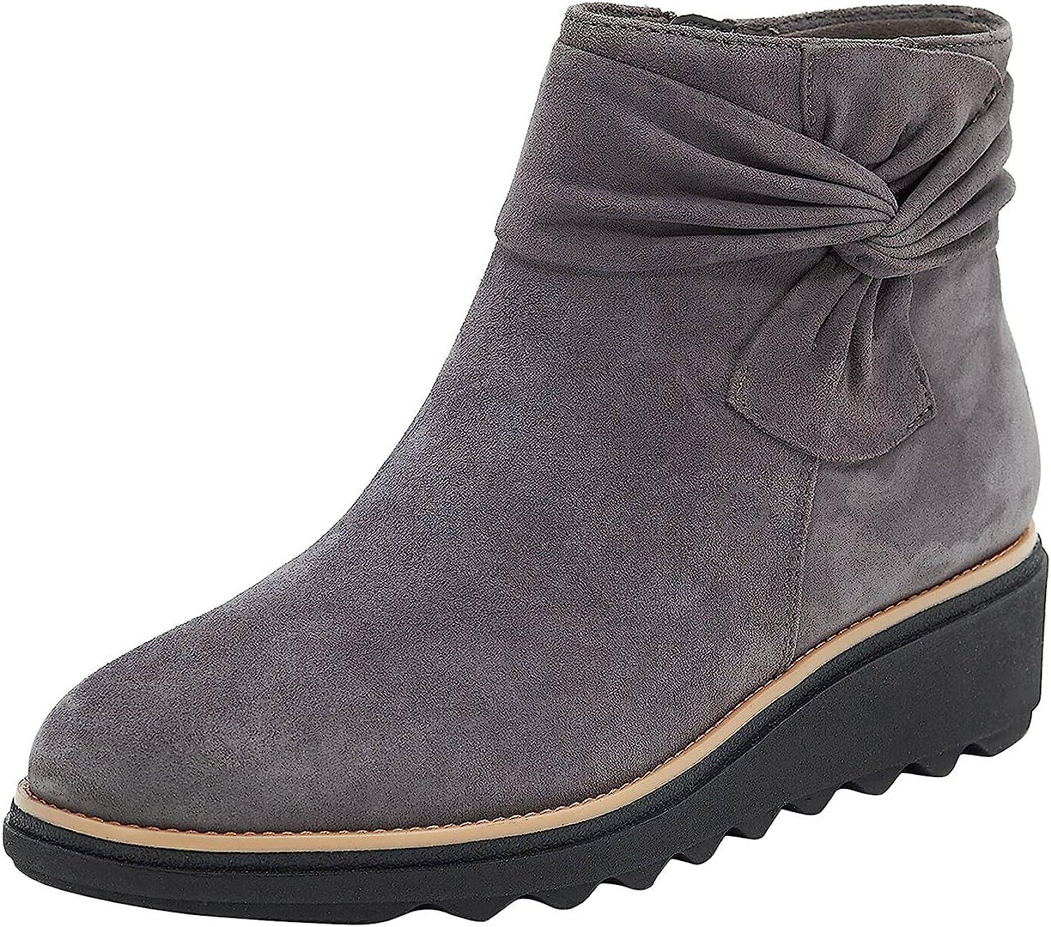 Copercn Cowboy Boots for Women Fashion Wedge Heel Ankle Booties Shoes Vintage Zipper Boots Casual Dress Short Boots Winter Warm Riding Boots Mid Calf