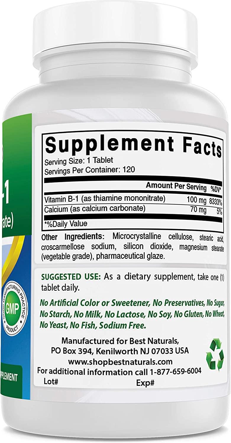 Best Naturals Vitamin B1 as Thiamine Mononitrate 100 mg 120 Tablets