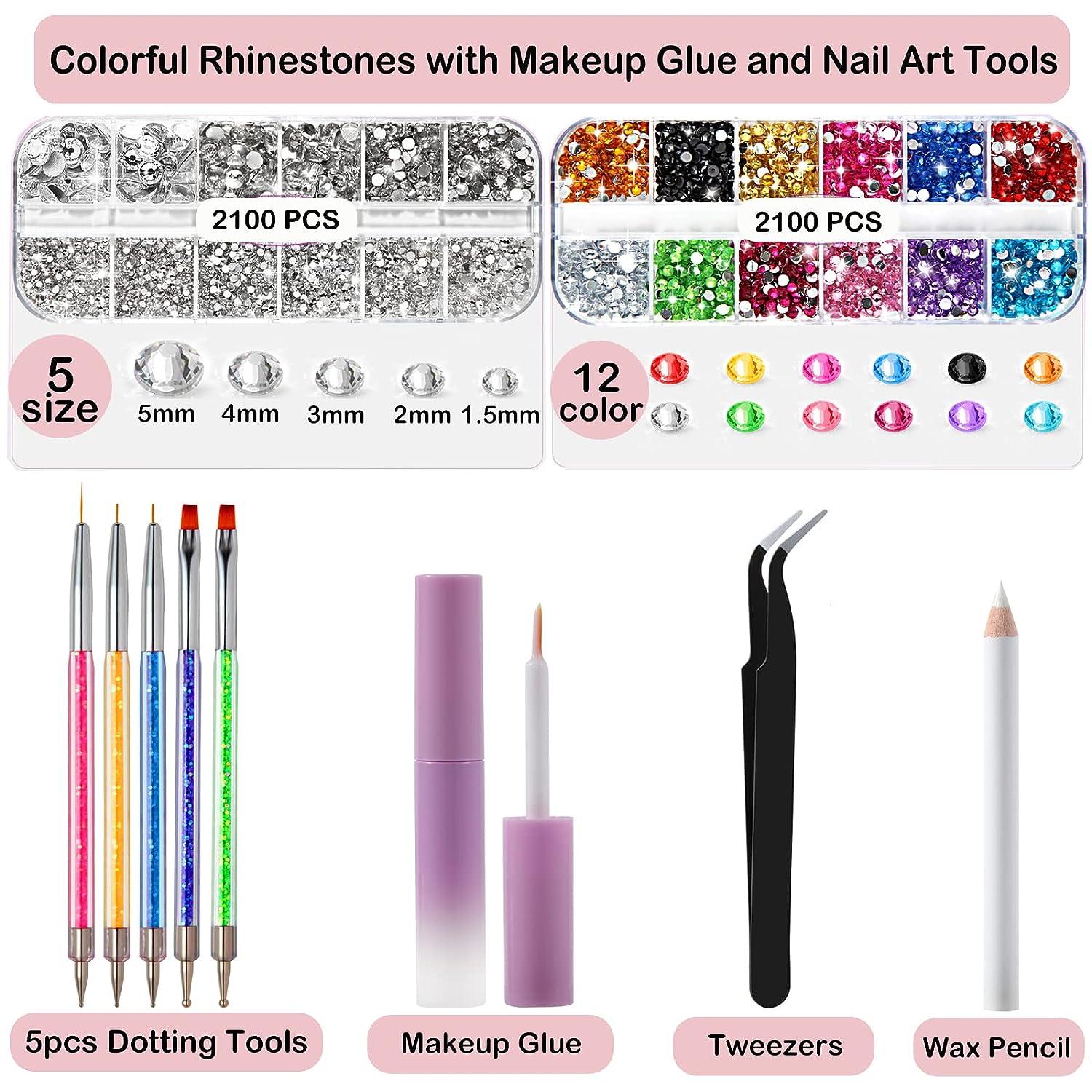 4200Pcs Face Gems Face Jewels with Makeup Glue FITTDYHE Multi-Color  Flatback Rhinestone with Nail Art Tools Dotting Tools Rhinestone Gems for  Makeup Nail Art Body Hair Crafts Decoration