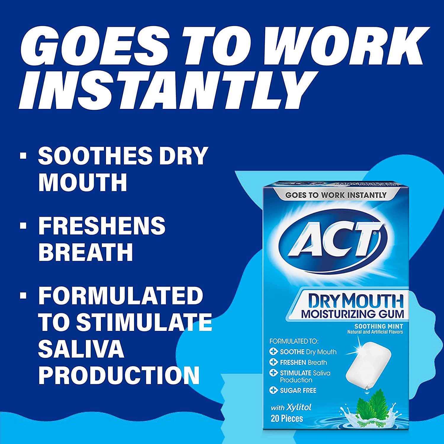 Act Dry Mouth Gum with Xylitol - Sugar Free Mint - 20 Pieces for ...